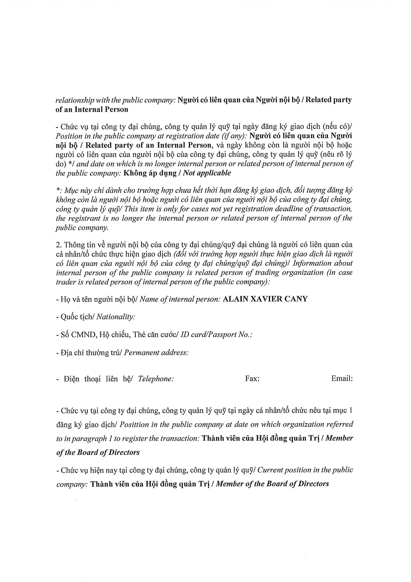 Report on results of transaction in shares/fund certificates of internal person of public company, internal person of public fund and related persons of internal person from PLATINUM VICTORY PTE. LTD. 2