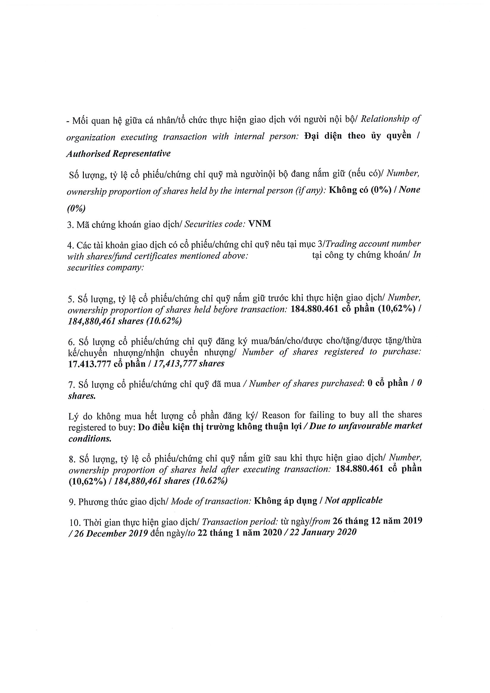 Report on results of transaction in shares/fund certificates of internal person of public company, internal person of public fund and related persons of internal person from PLATINUM VICTORY PTE. LTD. 3
