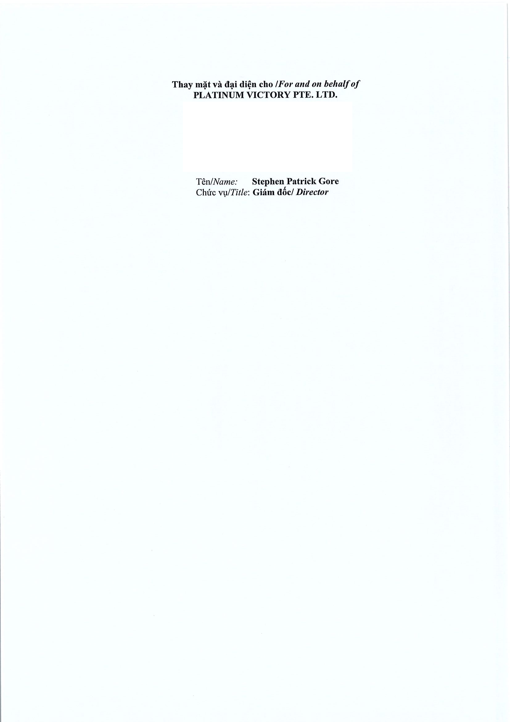 Notice of transaction in shares/fund certificates of internal person of public company, internal person of public fund and related persons of internal person from PLATINUM VICTORY PTE. LTD. 3