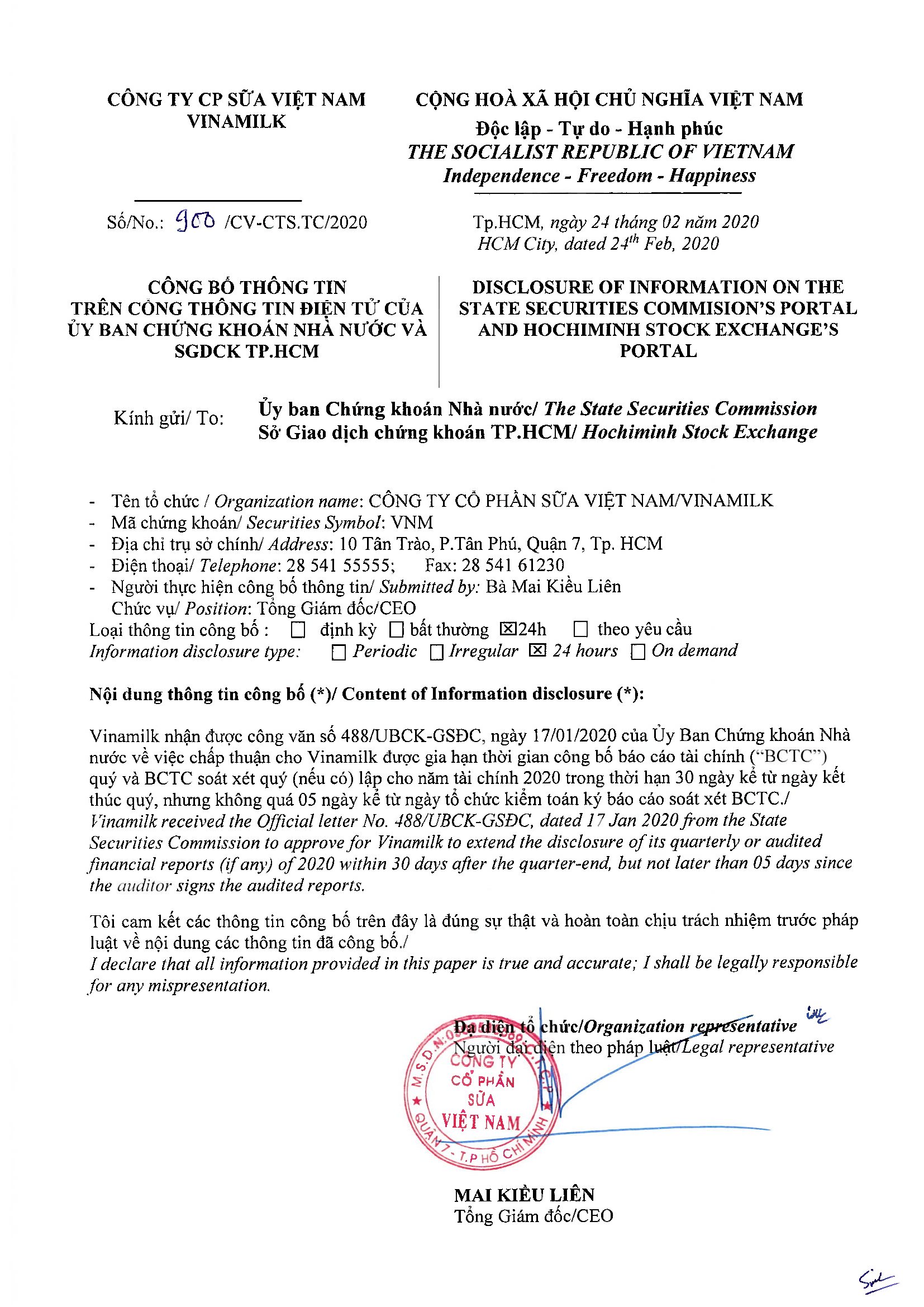 Công bố thông tin UBCKNN chấp nhận gia hạn nộp BCTC 2020 1