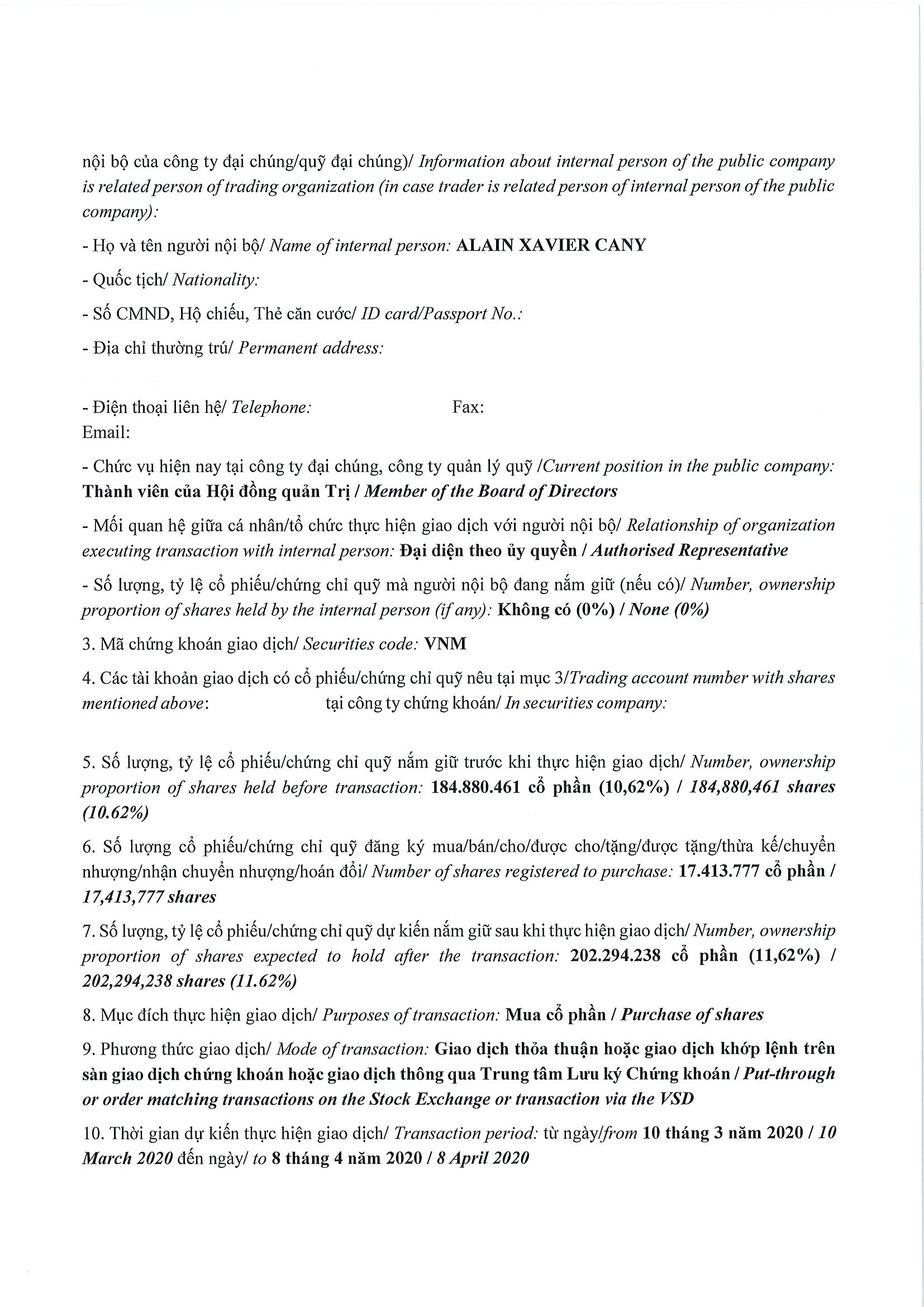 Notice of transaction in shares/fund certificates of internal person of public company, internal person of public fund and related persons of internal person from PLATINUM VICTORY PTE. LTD. 2
