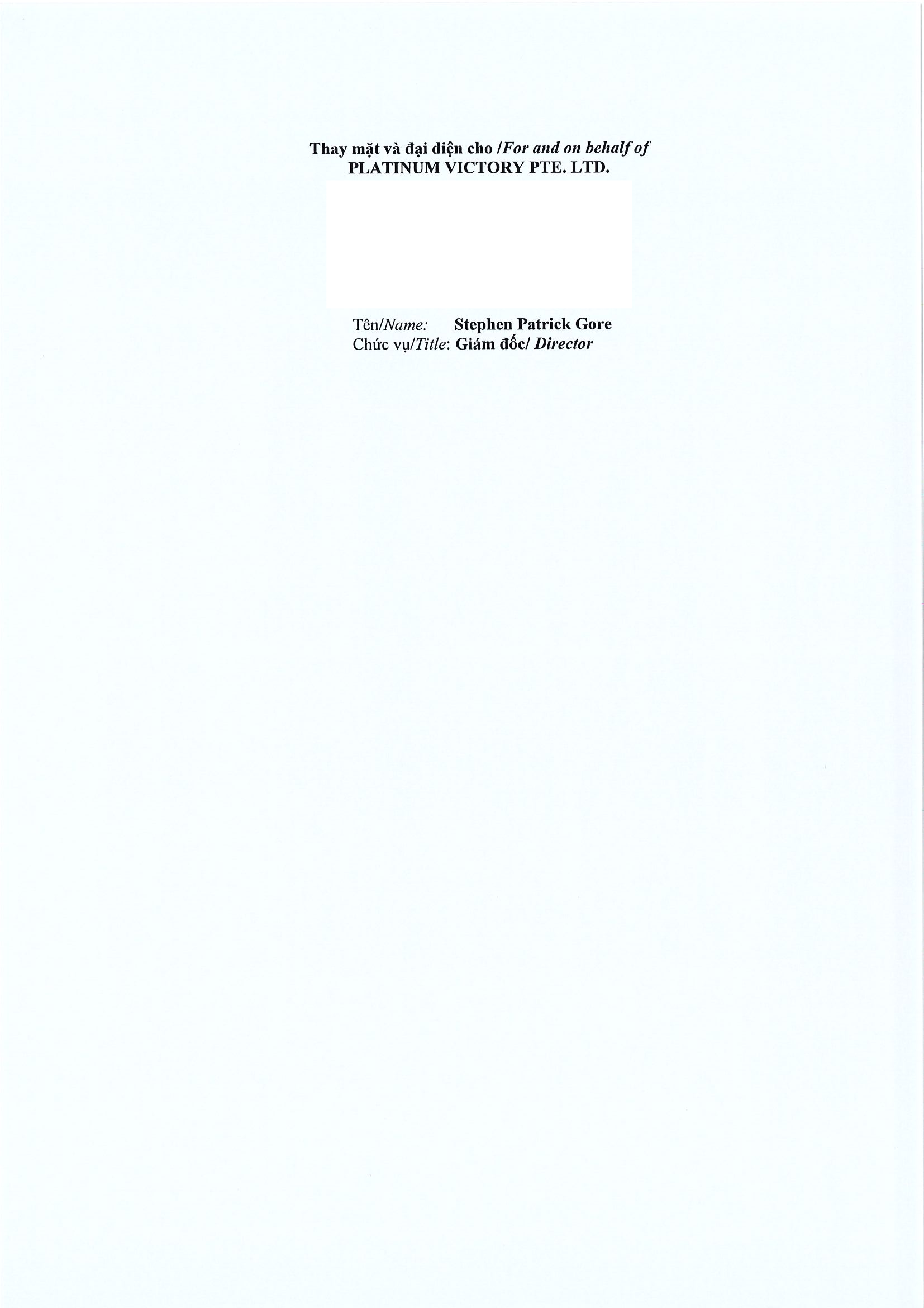 Thông báo giao dịch cổ phiếu/chứng chỉ quỹ của ngưởi nội bộ của công ty đại chúng, người nội bộ của quỹ đại chúng và người có liên quan của người nội bộ từ Platinum PLATINUM VICTORY PTE. LTD. 3