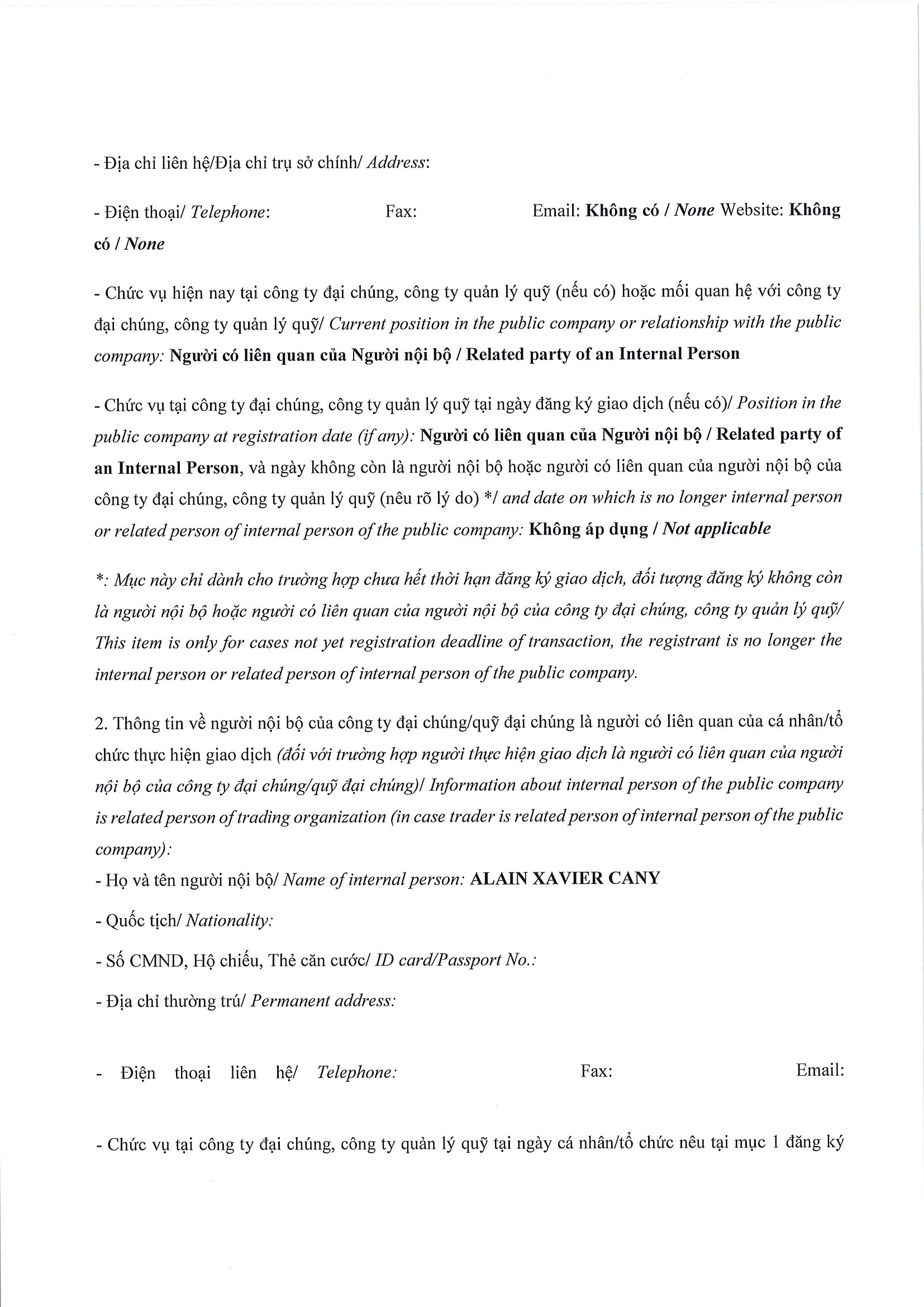 Report on results of transaction in shares/fund certificates of internal person of public company, internal person of public fund and related persons of internal person from PLATINUM VICTORY PTE. LTD. 2
