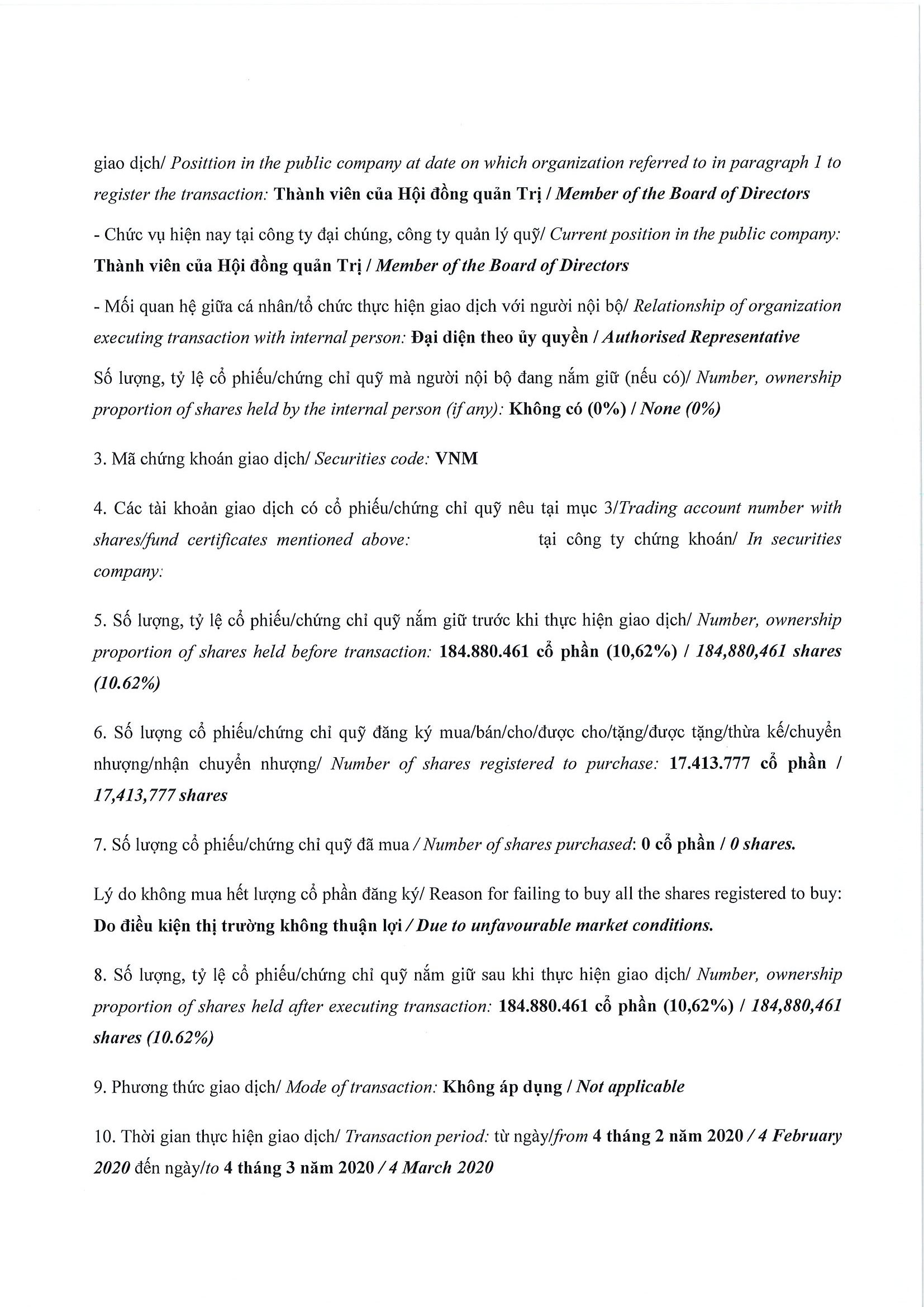 Report on results of transaction in shares/fund certificates of internal person of public company, internal person of public fund and related persons of internal person from PLATINUM VICTORY PTE. LTD. 3