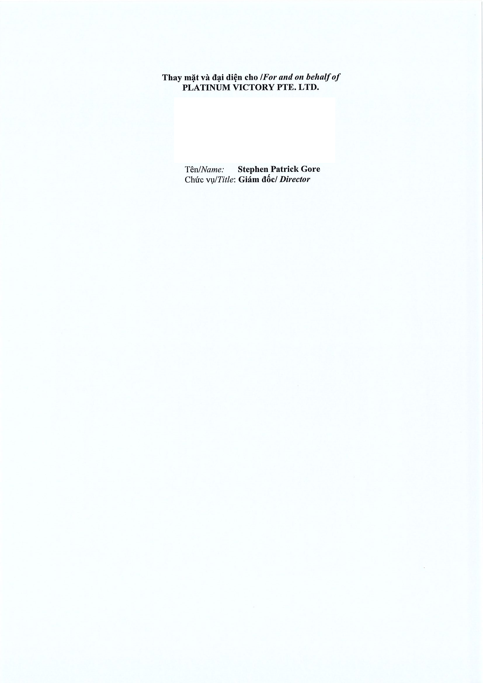 Báo cáo kết quả giao dịch cổ phiếu/chứng chỉ quỹ của người nội bộ của công ty đại chúng, người nội bộ của quỹ đại chúng và người có liên quan của người nội bộ từ PLATINUM VICTORY PTE. LTD. 4