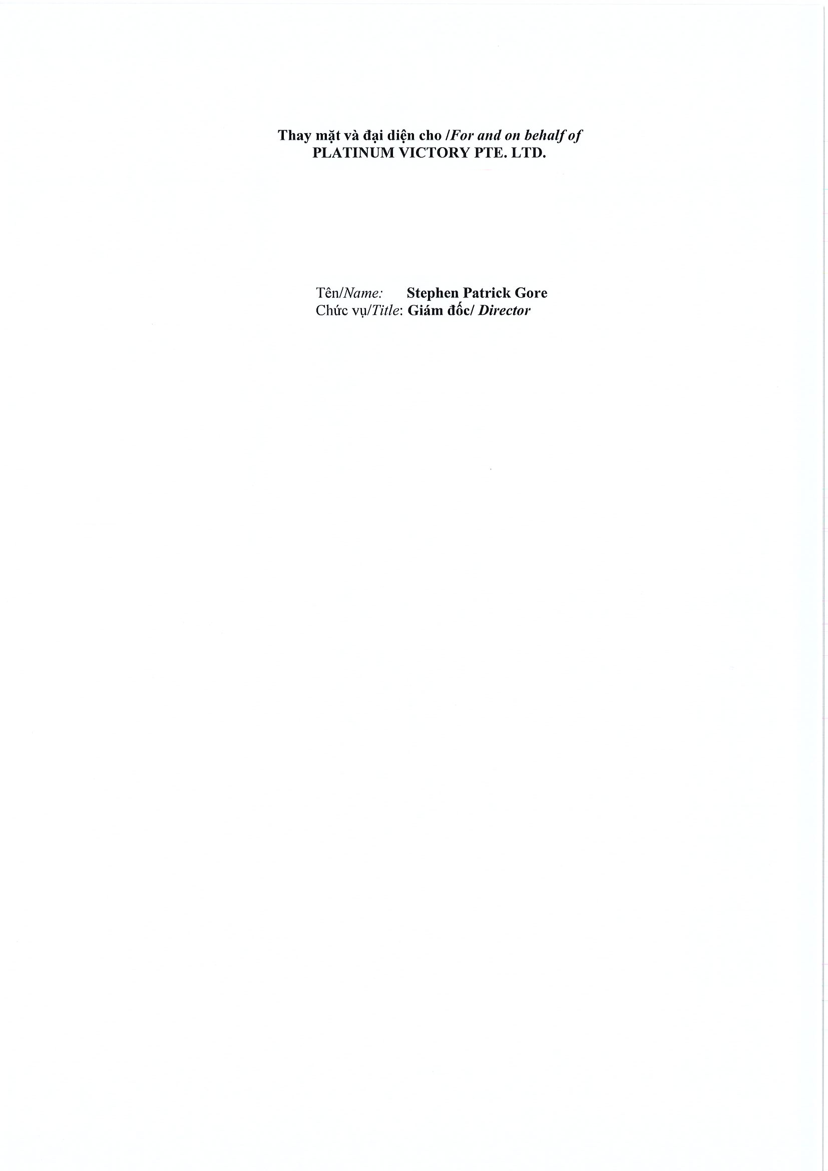 Notice of transaction of internal person from PLATINUM VICTORY PTE. LTD. 3