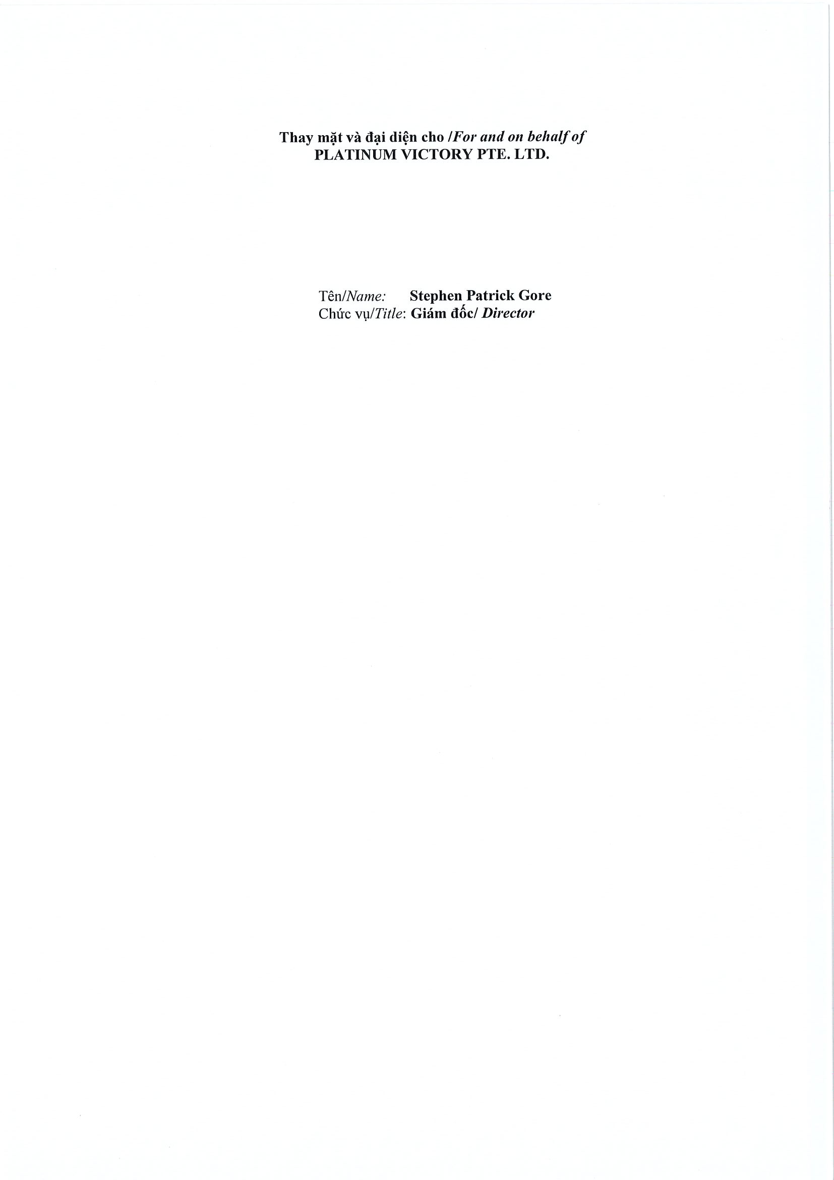 Report on results of transaction of internal person from  PLATINUM VICTORY PTE. LTD. 4