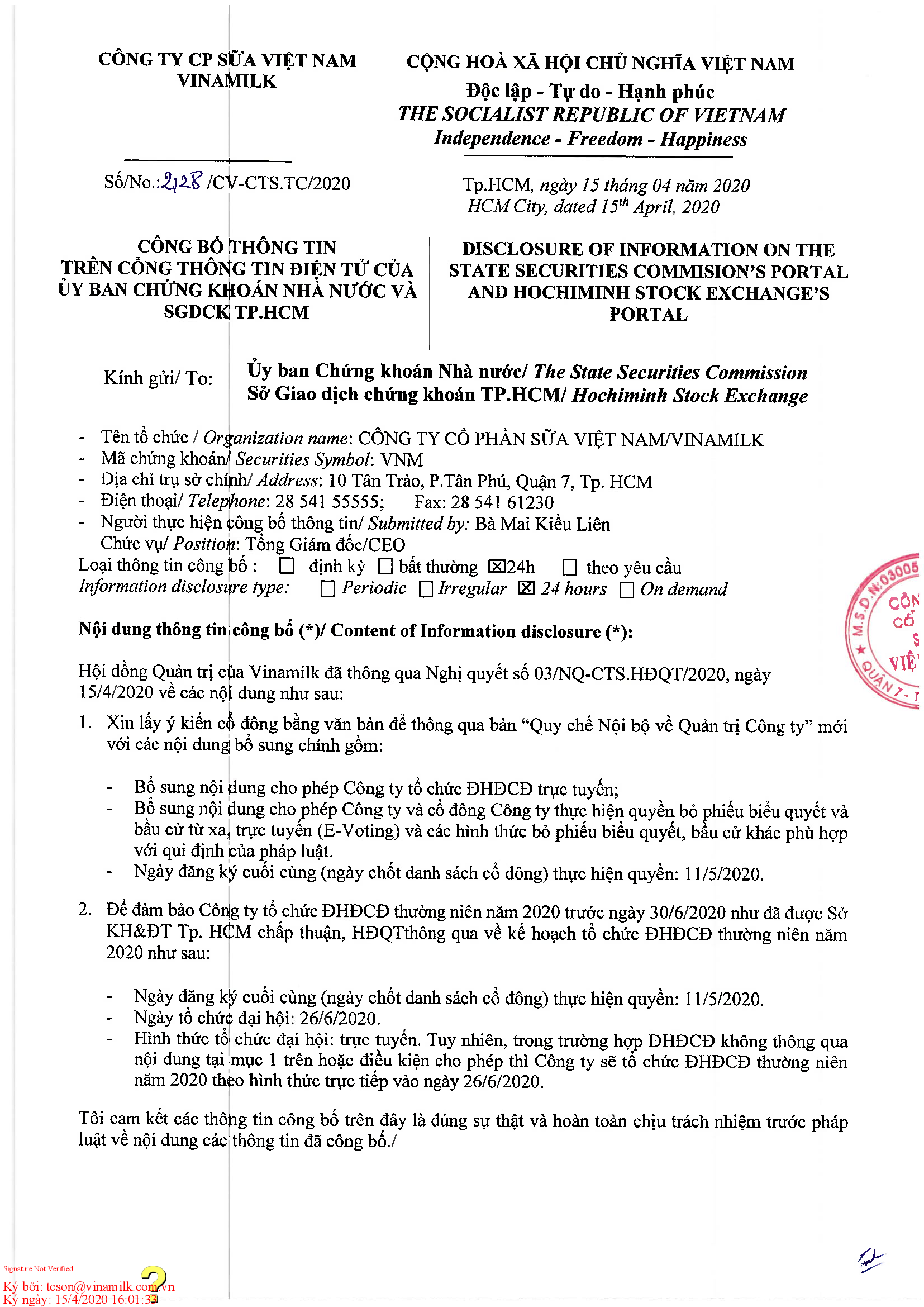 Disclosure of information on date register list AGM 2020 1