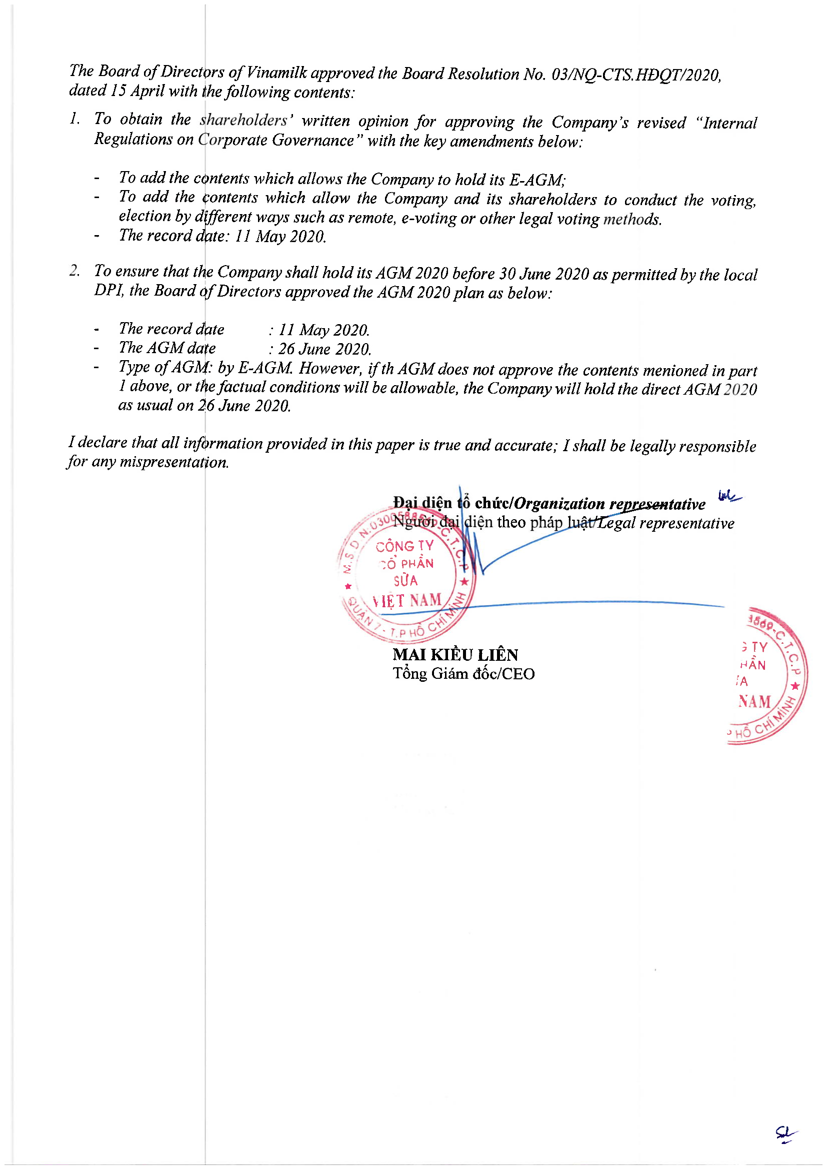 Disclosure of information on date register list AGM 2020 2