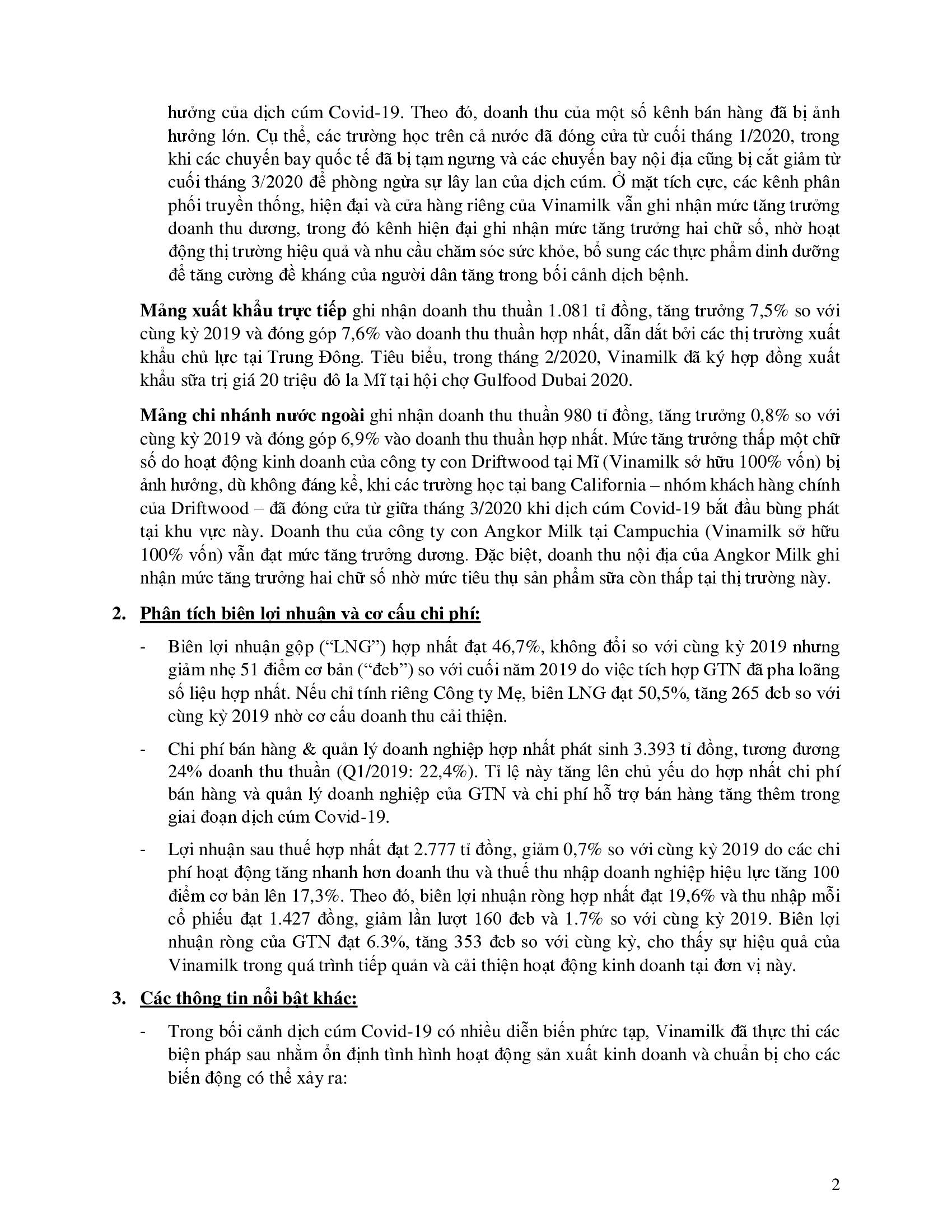 Báo cáo kết quả kinh doanh Q1 năm 2020 2