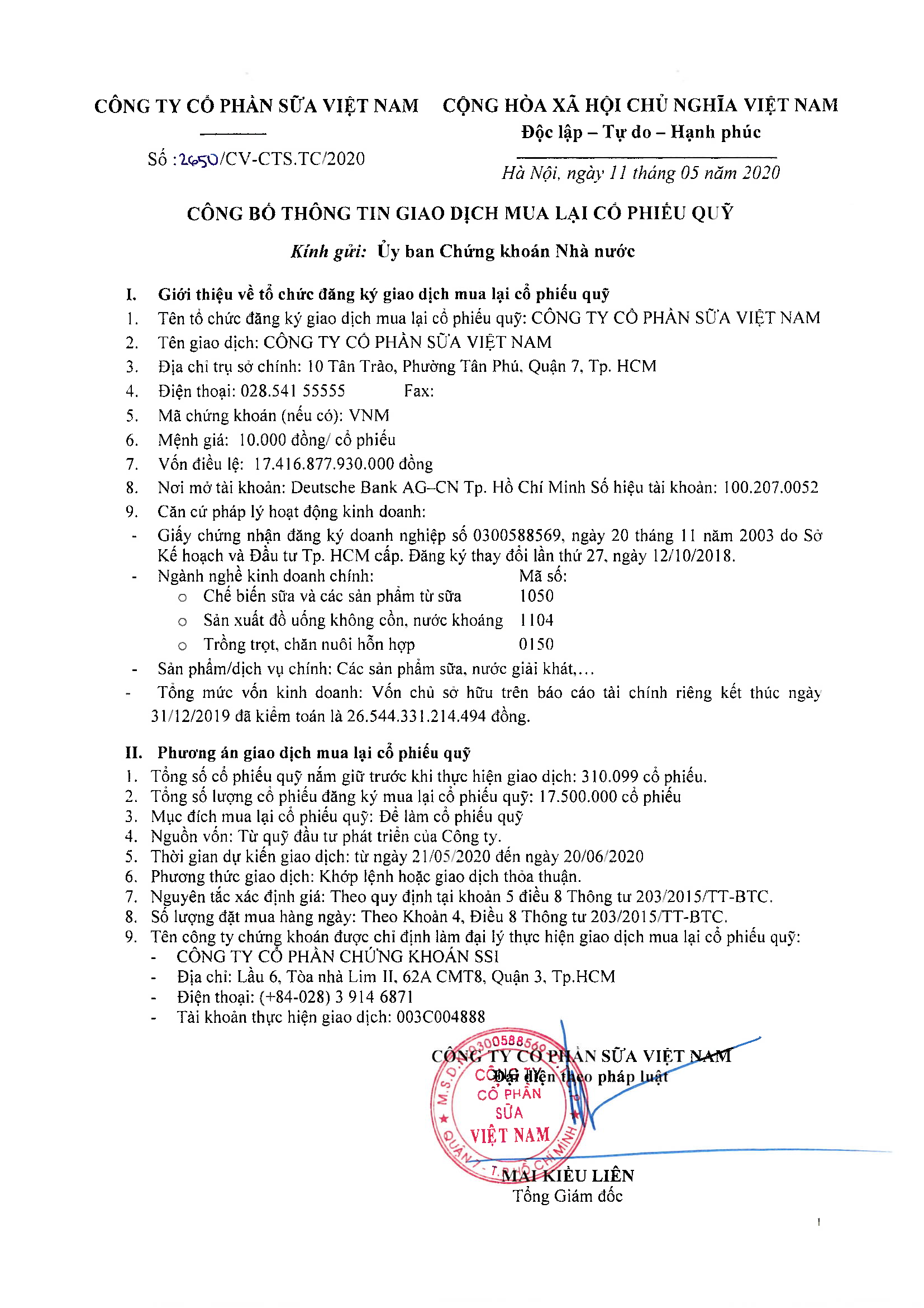 Công bố thông tin giao dịch mua lại cổ phiếu quỹ 1