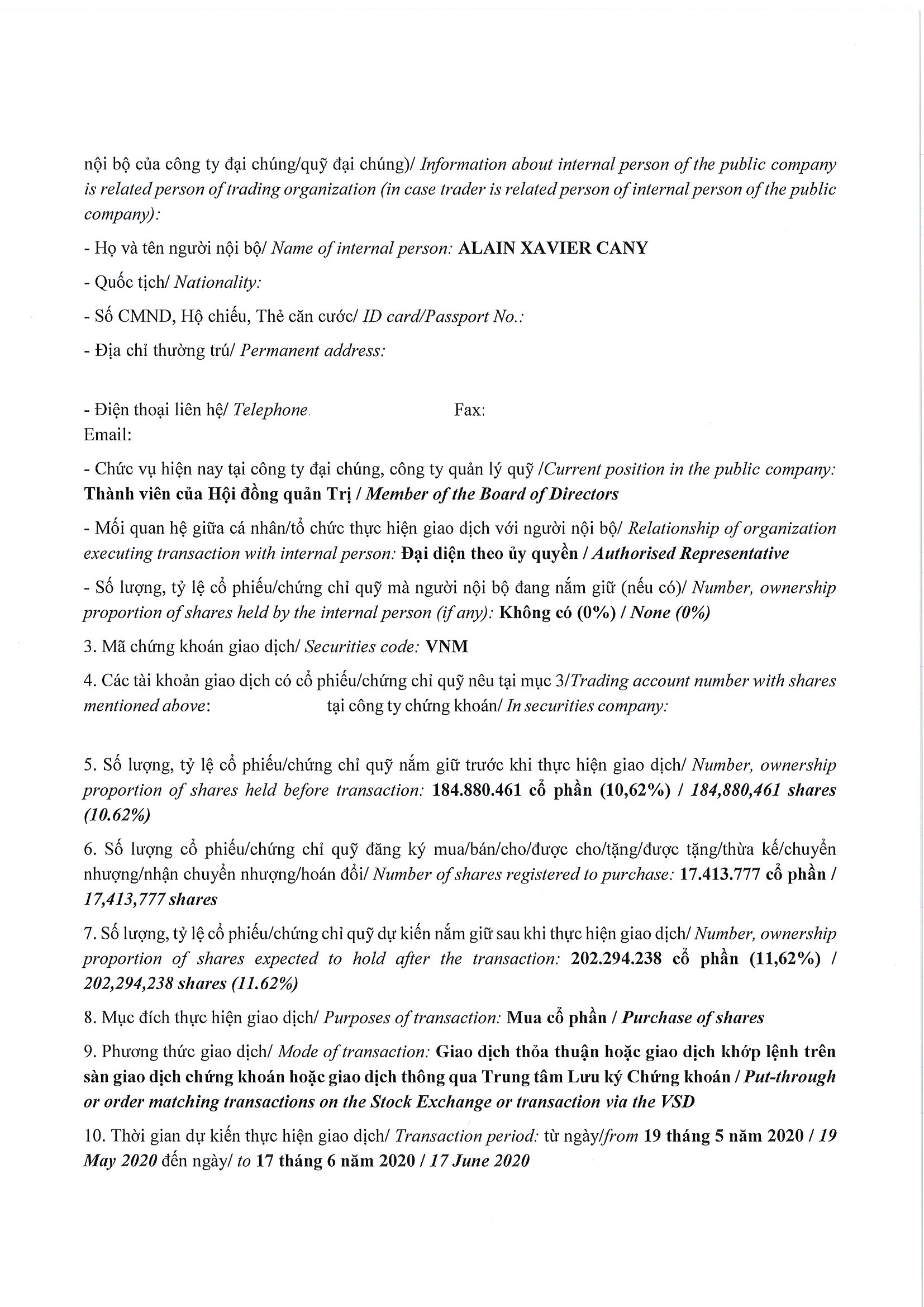 Notice of transaction of internal person from  PLATINUM VICTORY PTE. LTD. 2