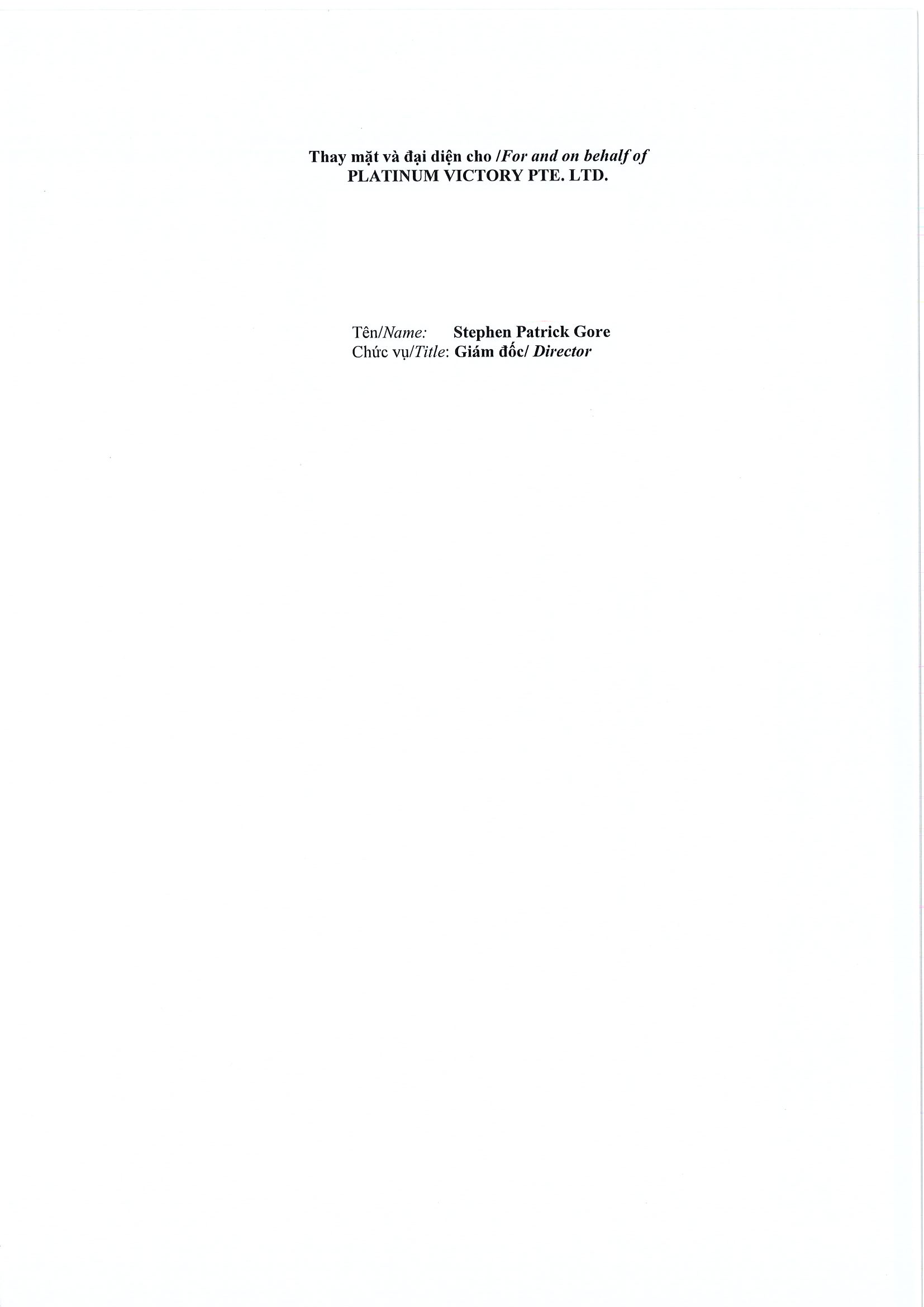 Notice of transaction of internal person from  PLATINUM VICTORY PTE. LTD. 3