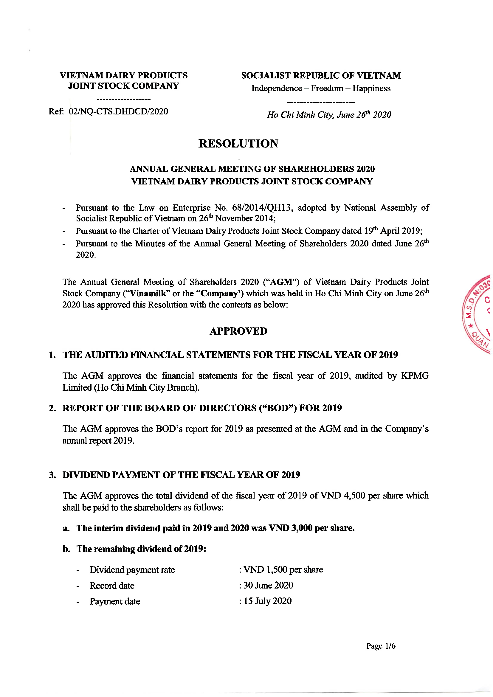 Annual General Meeting resolution 2020 1