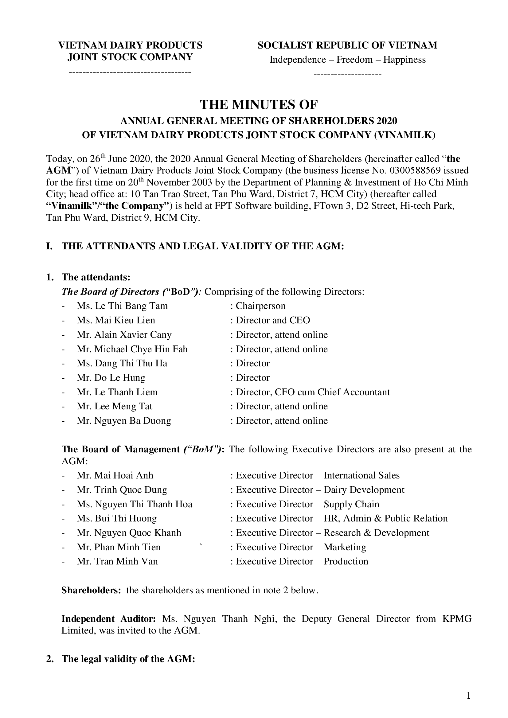 The minutes of annual general meeting of shareholders 2020 1