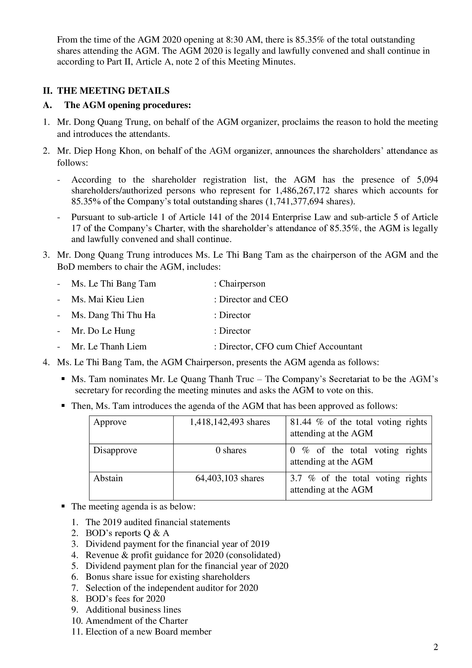 The minutes of annual general meeting of shareholders 2020 2