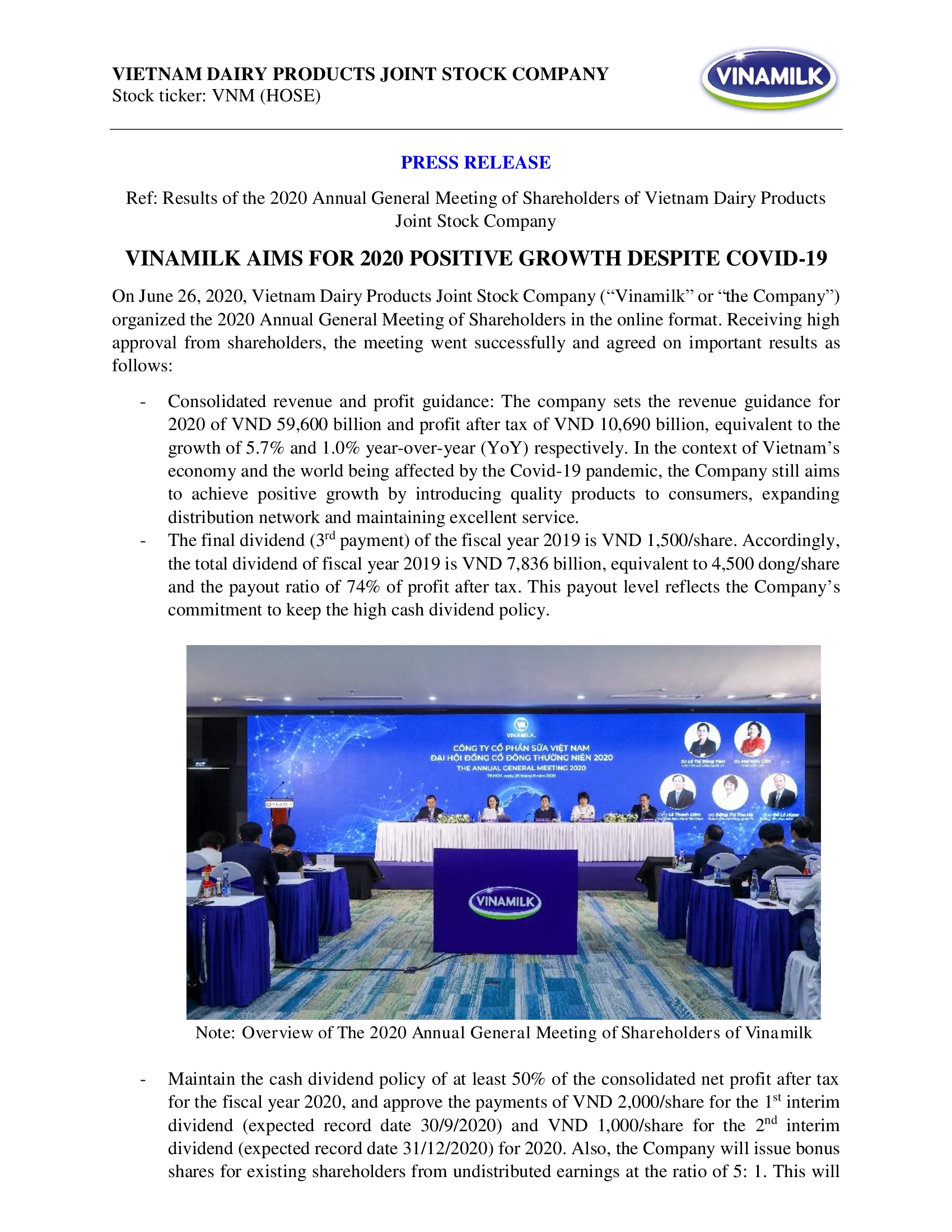 Press release ref: Results of the 2020 Annual General Meeting of Shareholders 1