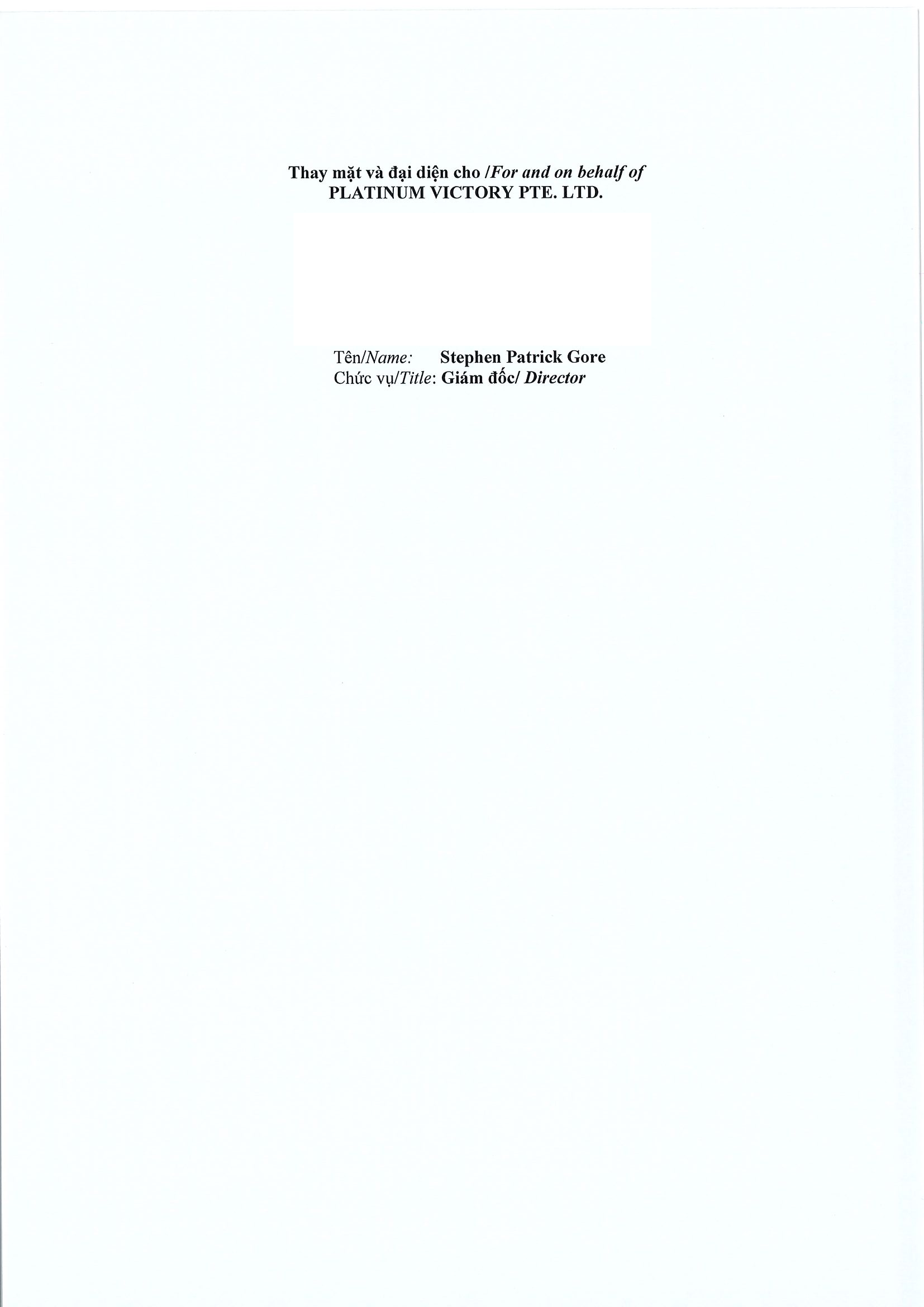 Notice of transaction of internal person from PLATINUM VICTORY PTE. LTD. 3