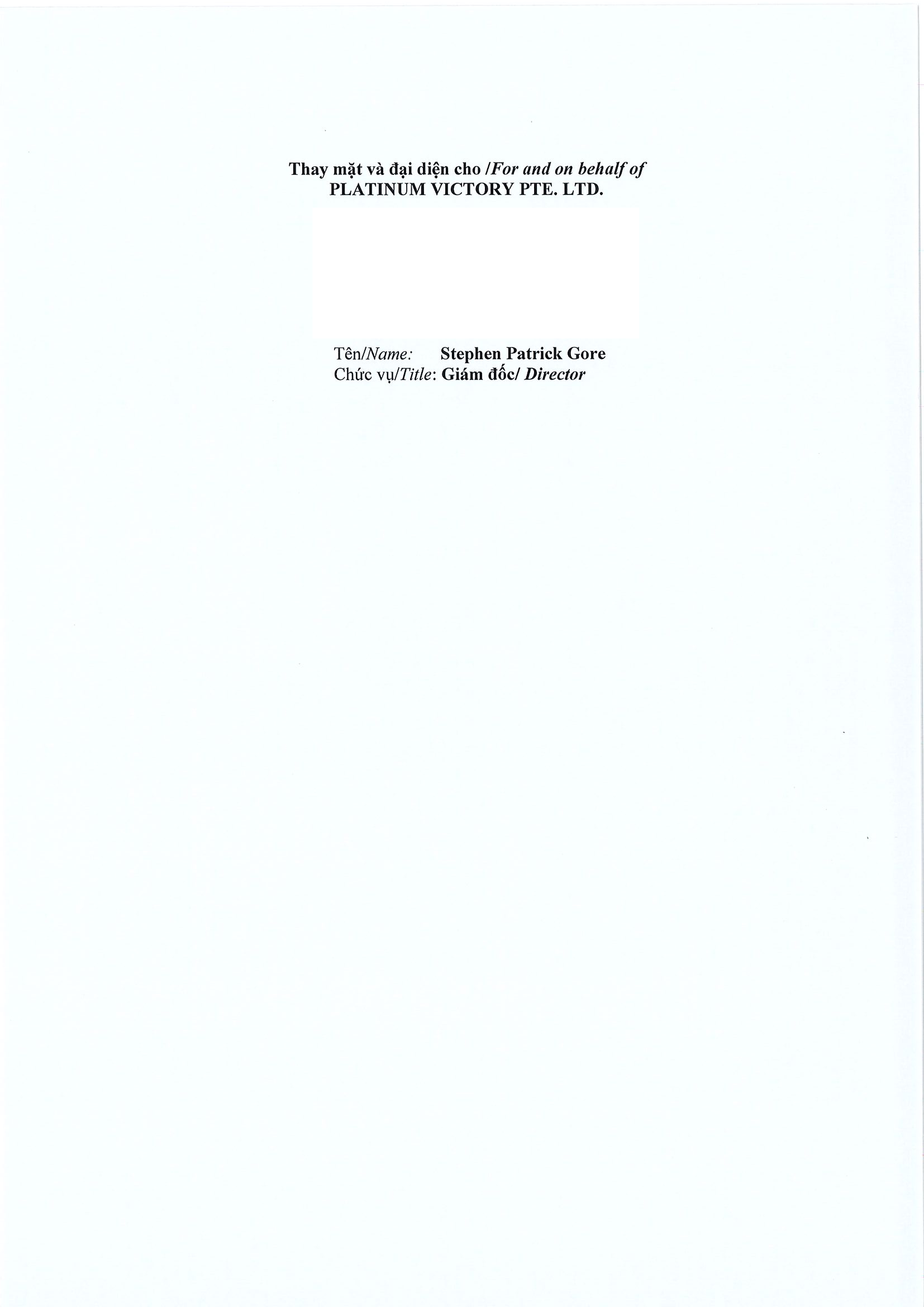 Notice of transaction of internal person from PLATINUM VICTORY PTE. LTD. 3