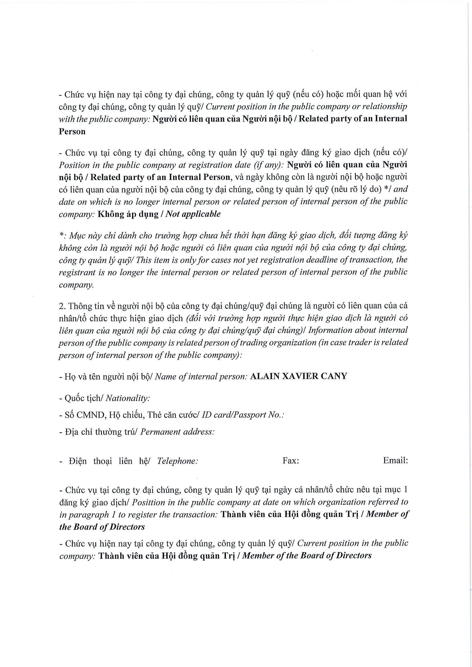 Báo cáo kết quả giao dịch của Người Nội bộ: PLATINUM VICTORY PTE. LTD. 2