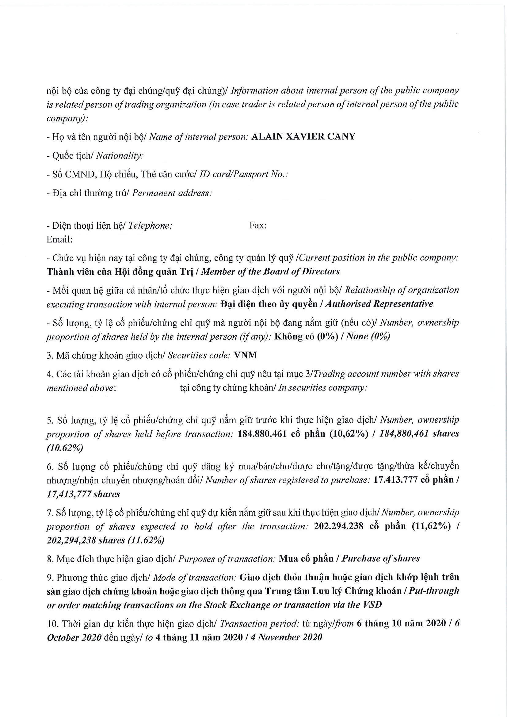 Notice of transaction of internal person from PLATINUM VICTORY PTE. LTD. 2