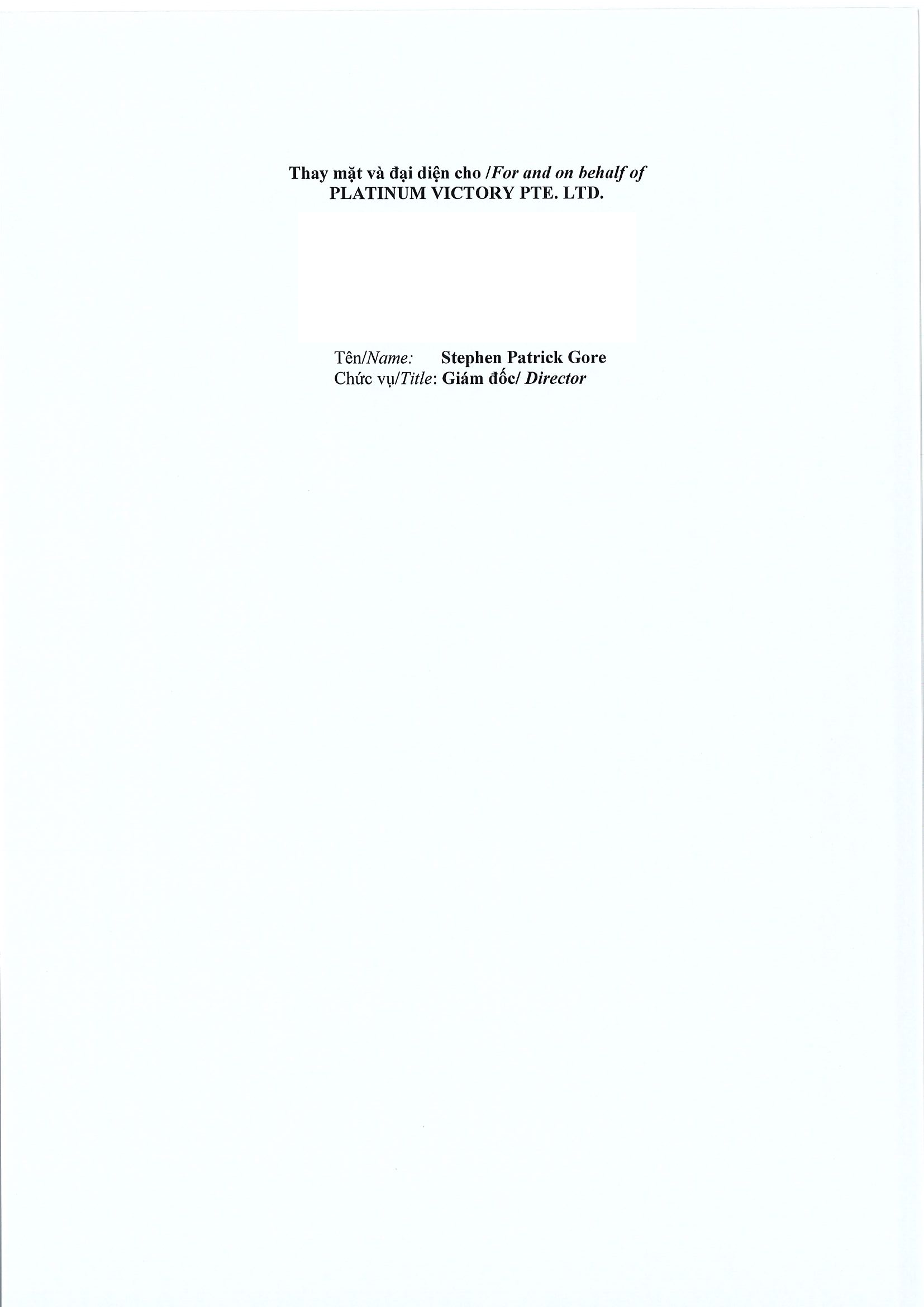 Thông báo giao dịch của Người Nội bộ: PLATINUM VICTORY PTE. LTD. 3