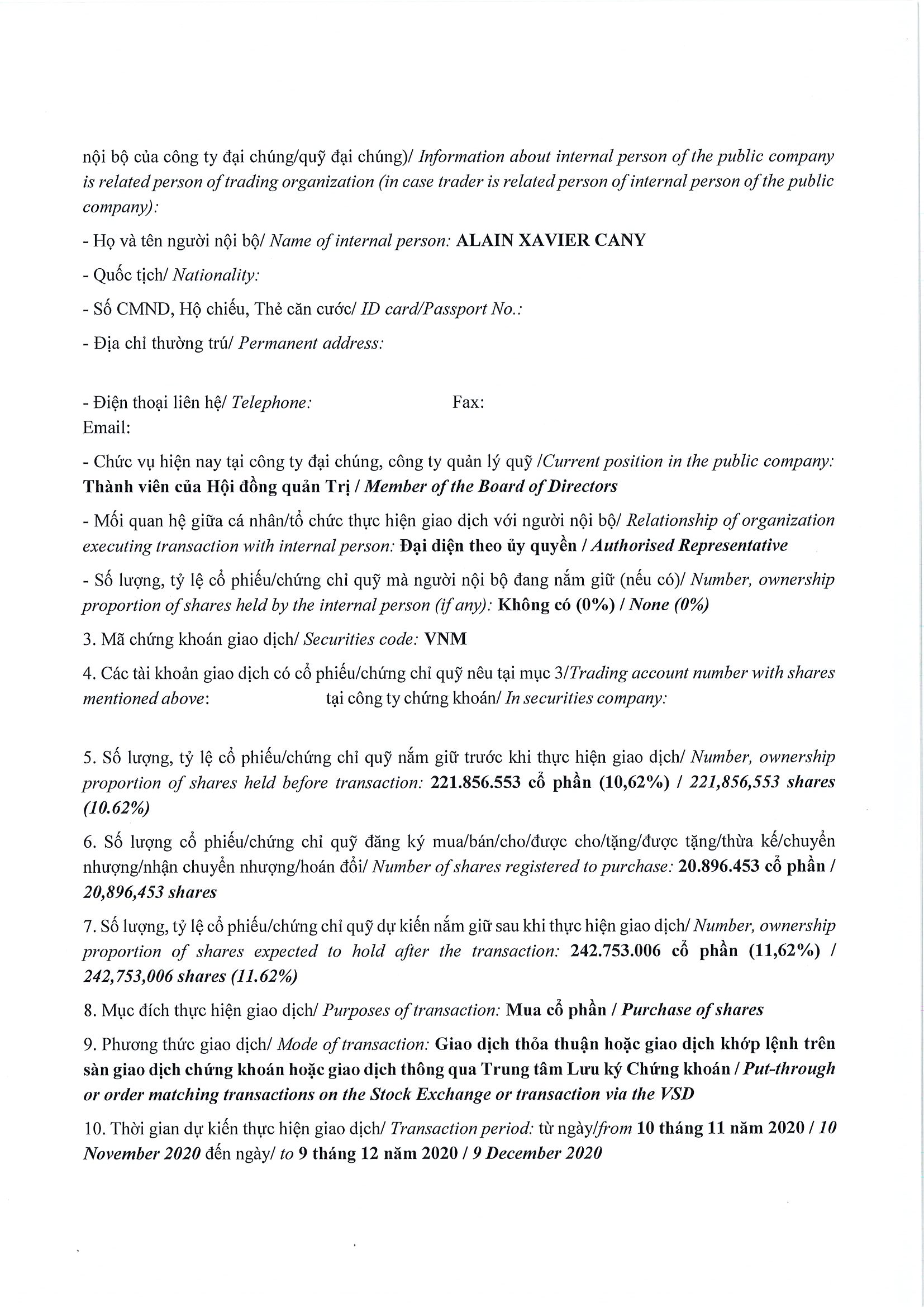 Notice of transaction of internal person from PLATINUM VICTORY PTE. LTD. 2