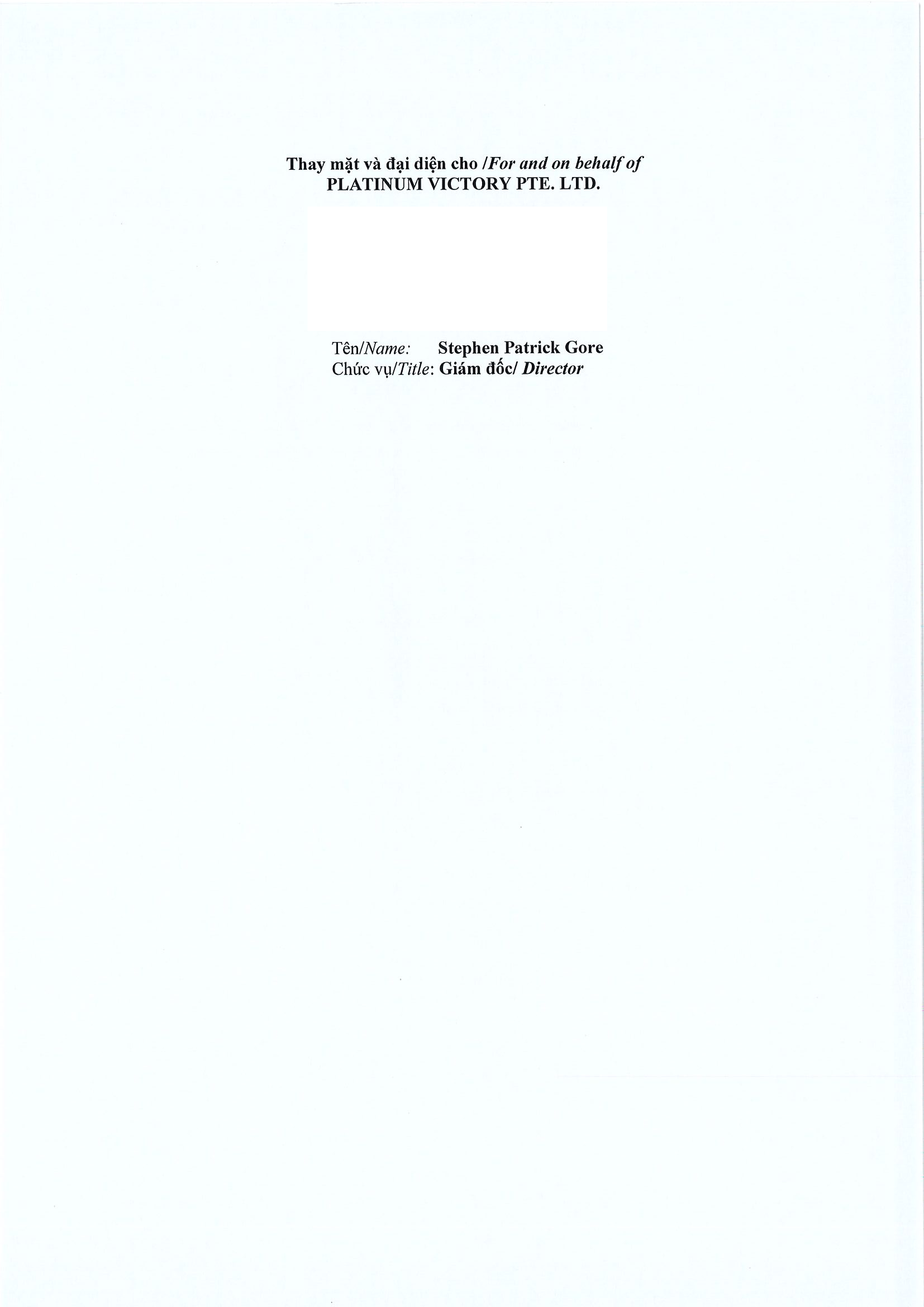 Notice of transaction of internal person from PLATINUM VICTORY PTE. LTD. 3