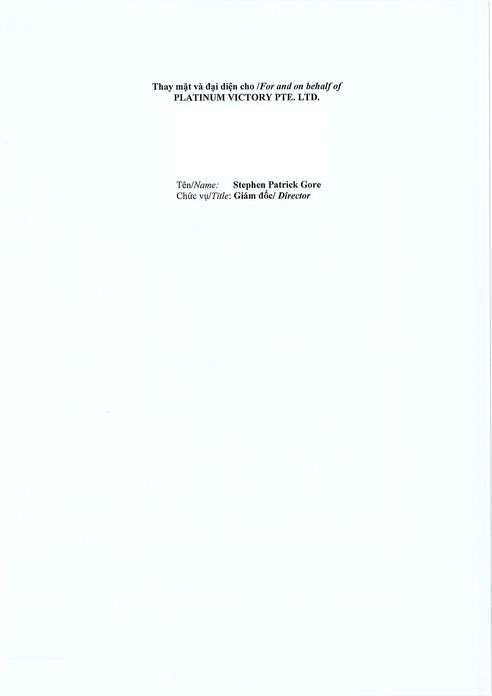 Report on results of transaction of internal person from PLATINUM VICTORY PTE. LTD. 4