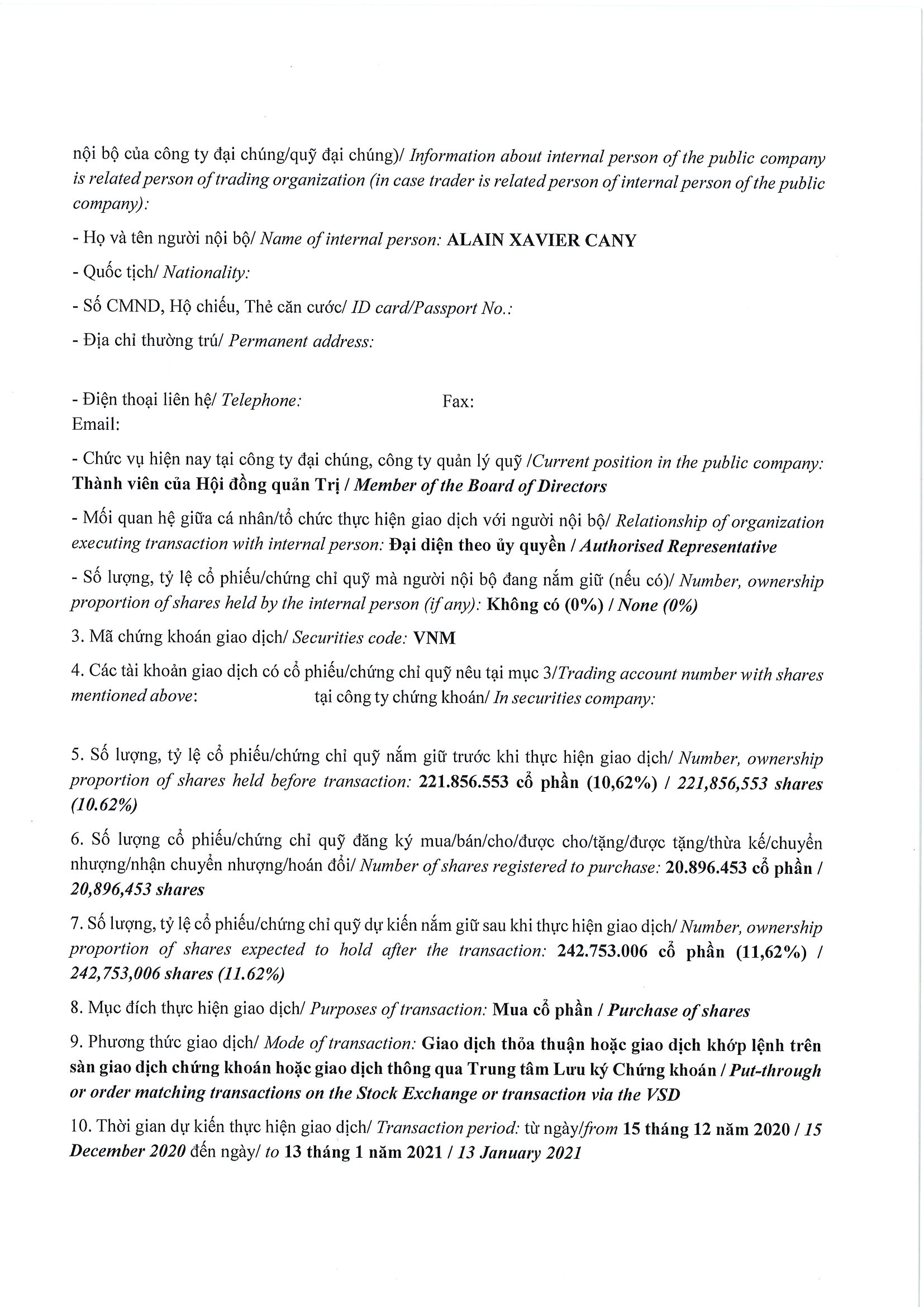 Notice of transaction of internal person from PLATINUM VICTORY PTE. LTD. 2