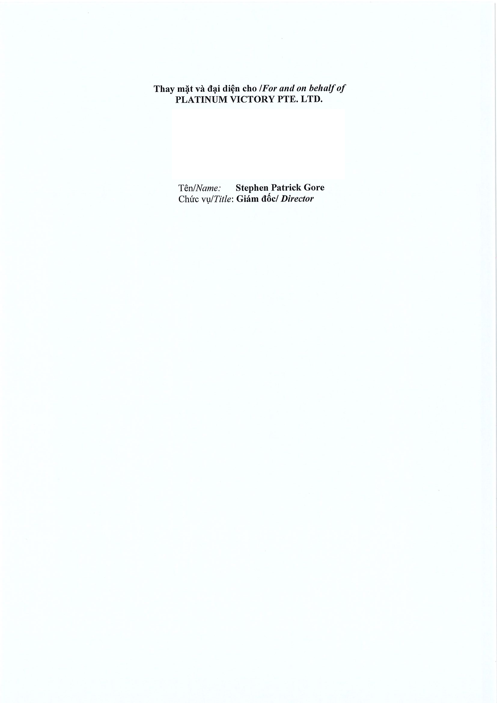 Notice of transaction of internal person from PLATINUM VICTORY PTE. LTD. 3