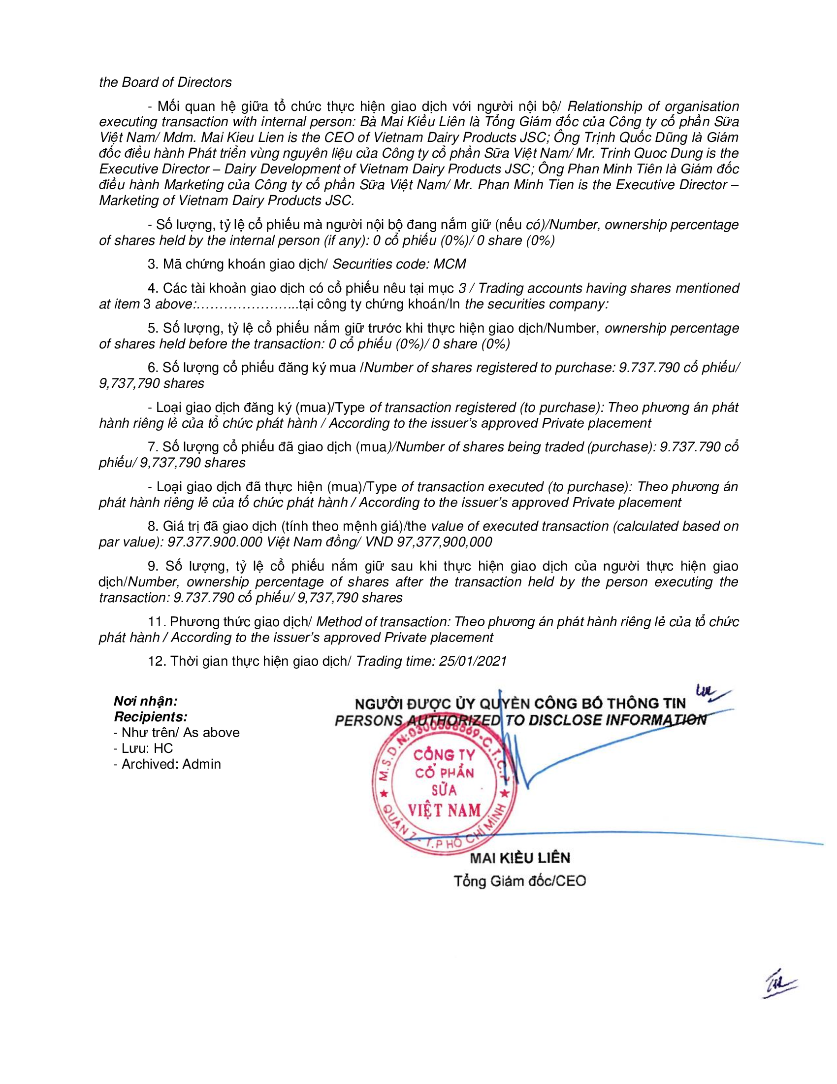 Report on results of transaction in shares of affiliated persons of internal person 2