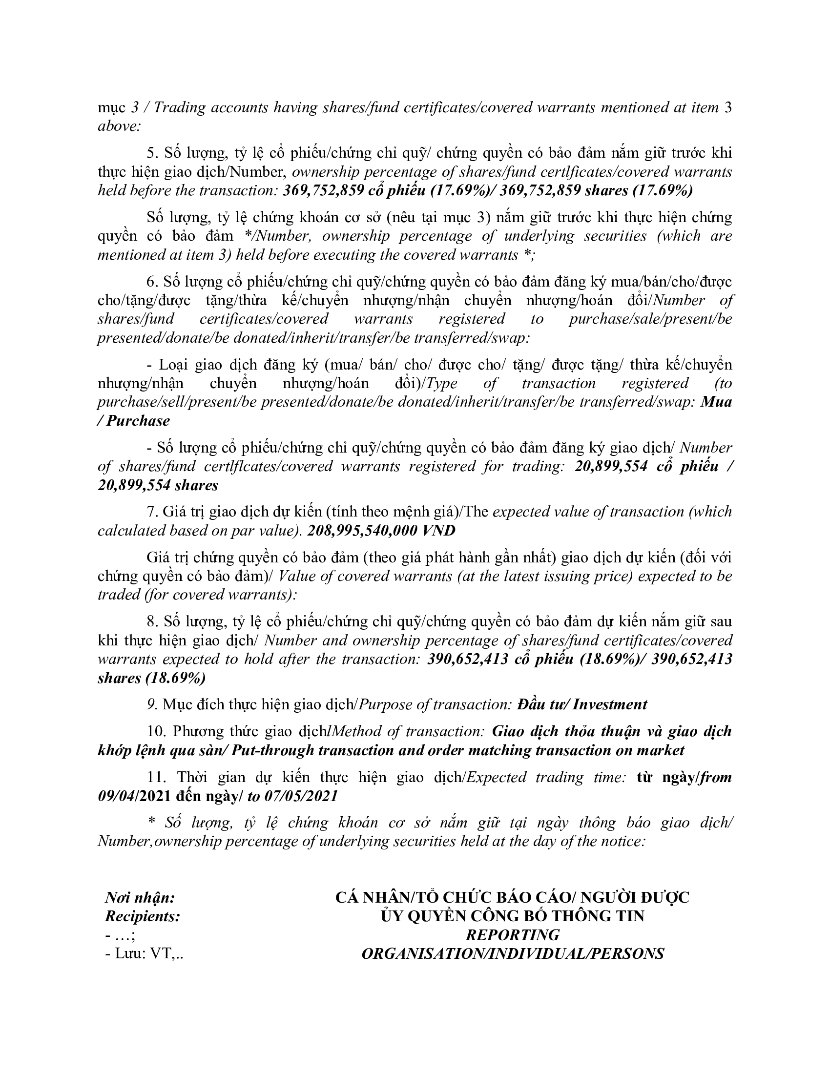 Notice of transaction of internal person from F&N DAIRY INVESTMENTS PTE. LTD 3