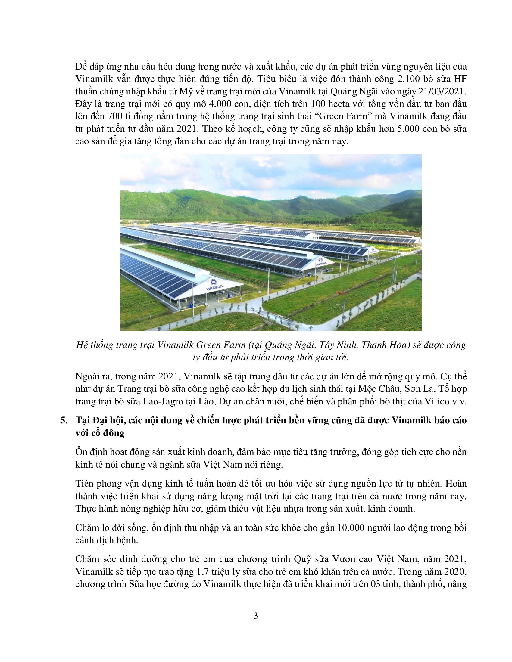 Đại hội đồng cổ đông thường niên năm 2021 của Công ty Cổ phần Sữa Việt Nam 3