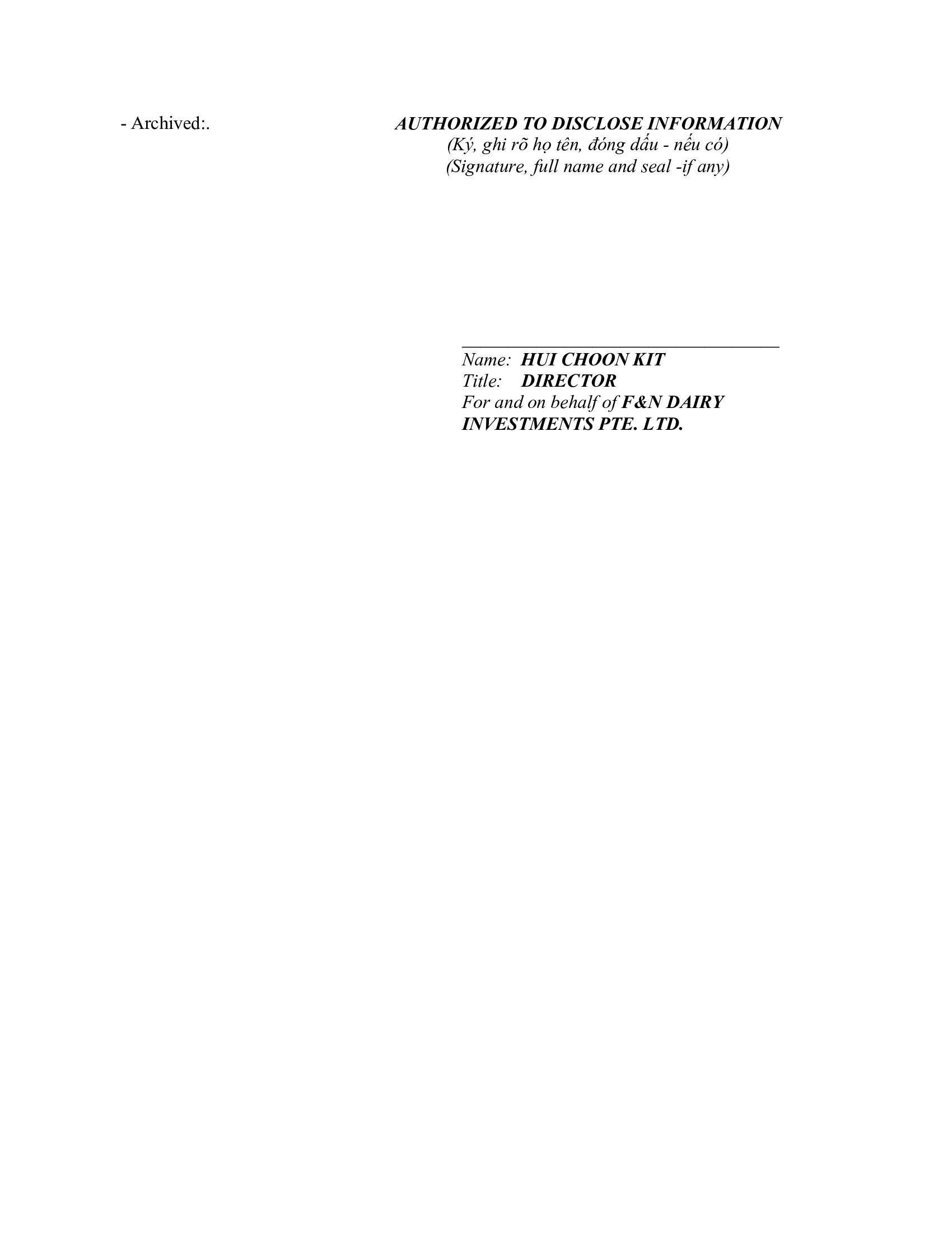 Notice of transaction of internal person from F&N DAIRY INVESTMENTS PTE. LTD 4