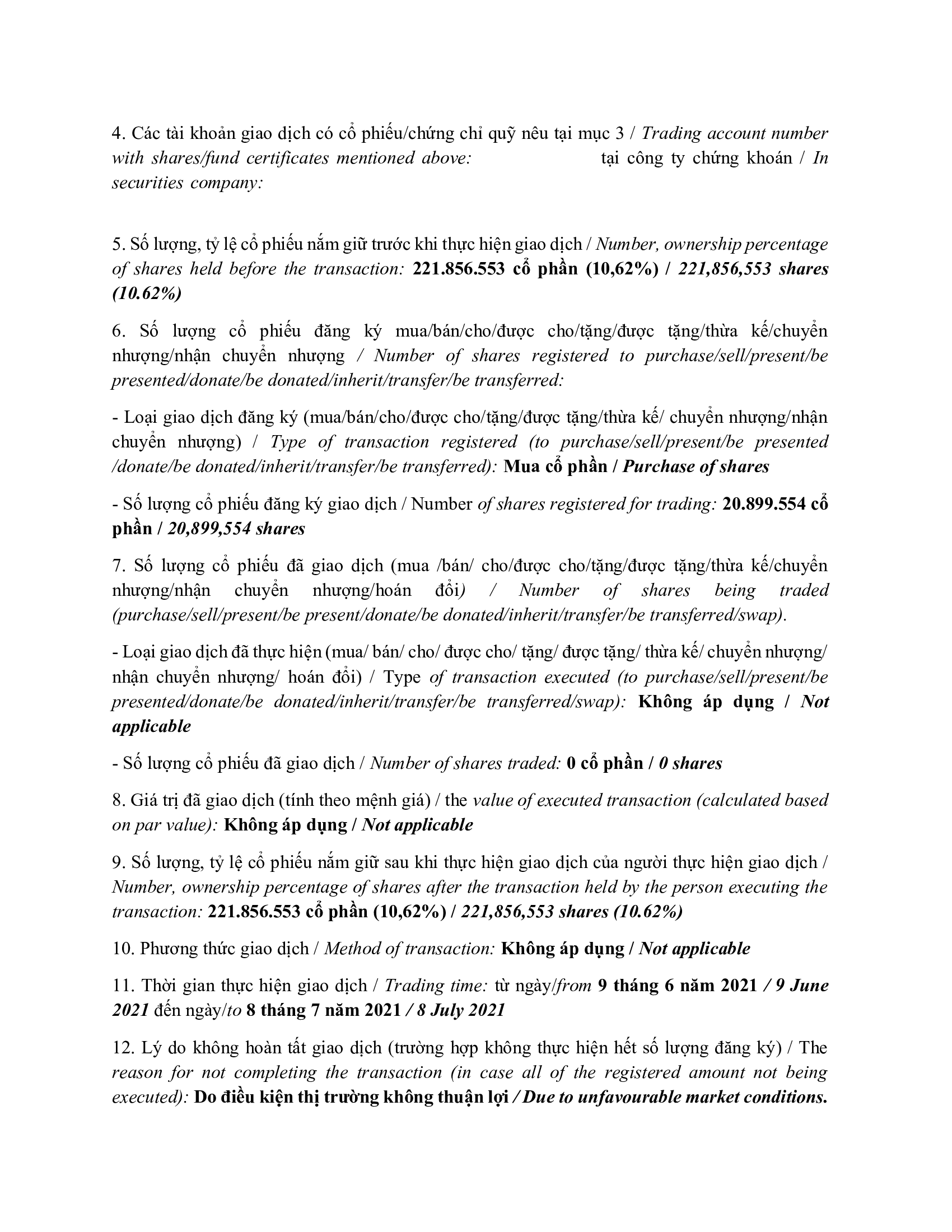 Báo cáo kết quả giao dịch của Người Nội bộ: PLATINUM VICTORY PTE. LTD. 3