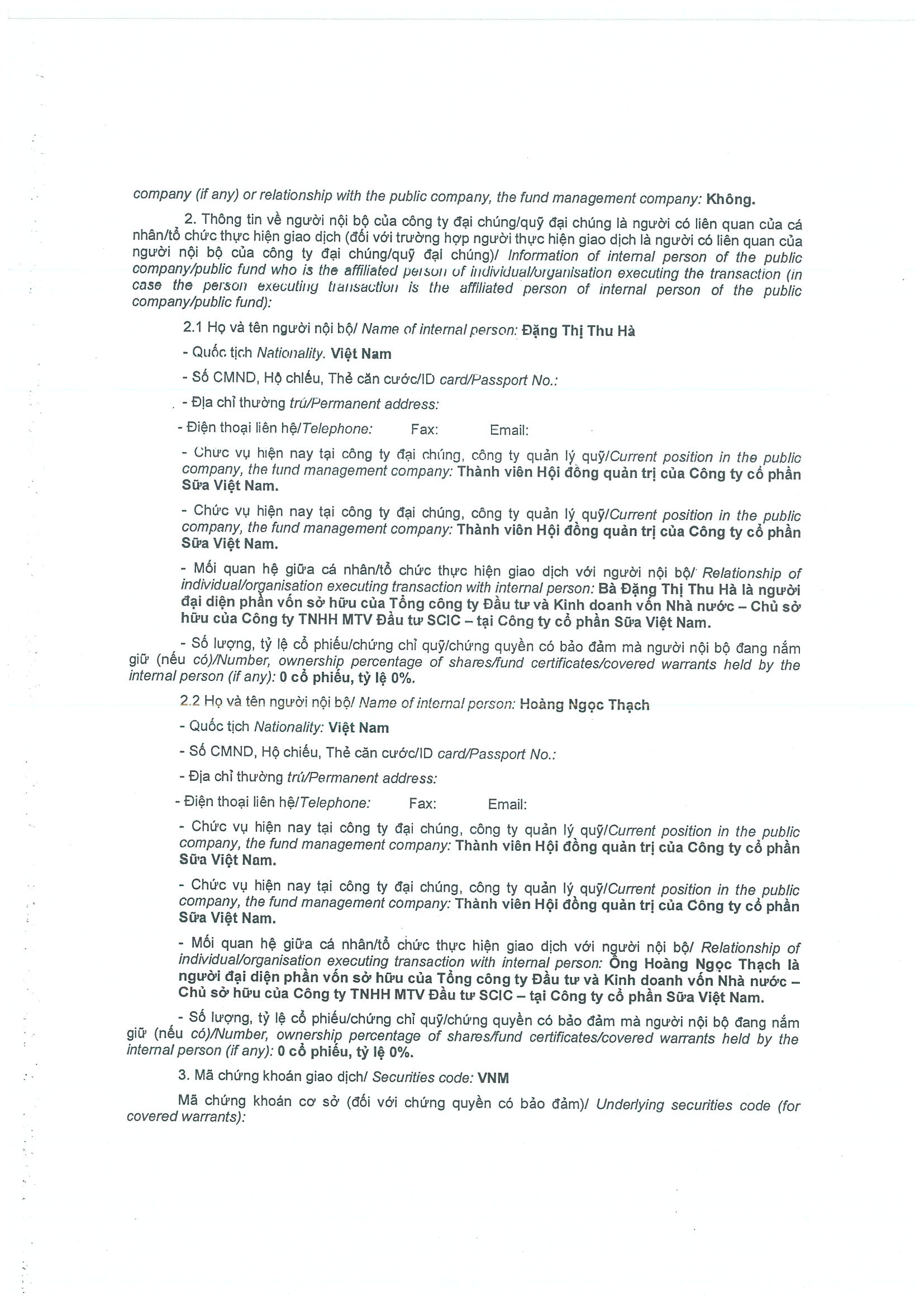 Notice of transaction of internal person from SCIC 2