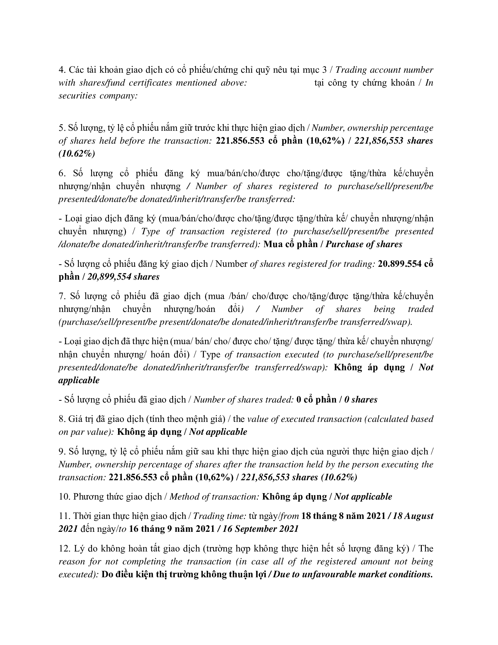 Report on results of transaction of internal person from PLATINUM VICTORY PTE. LTD. 3