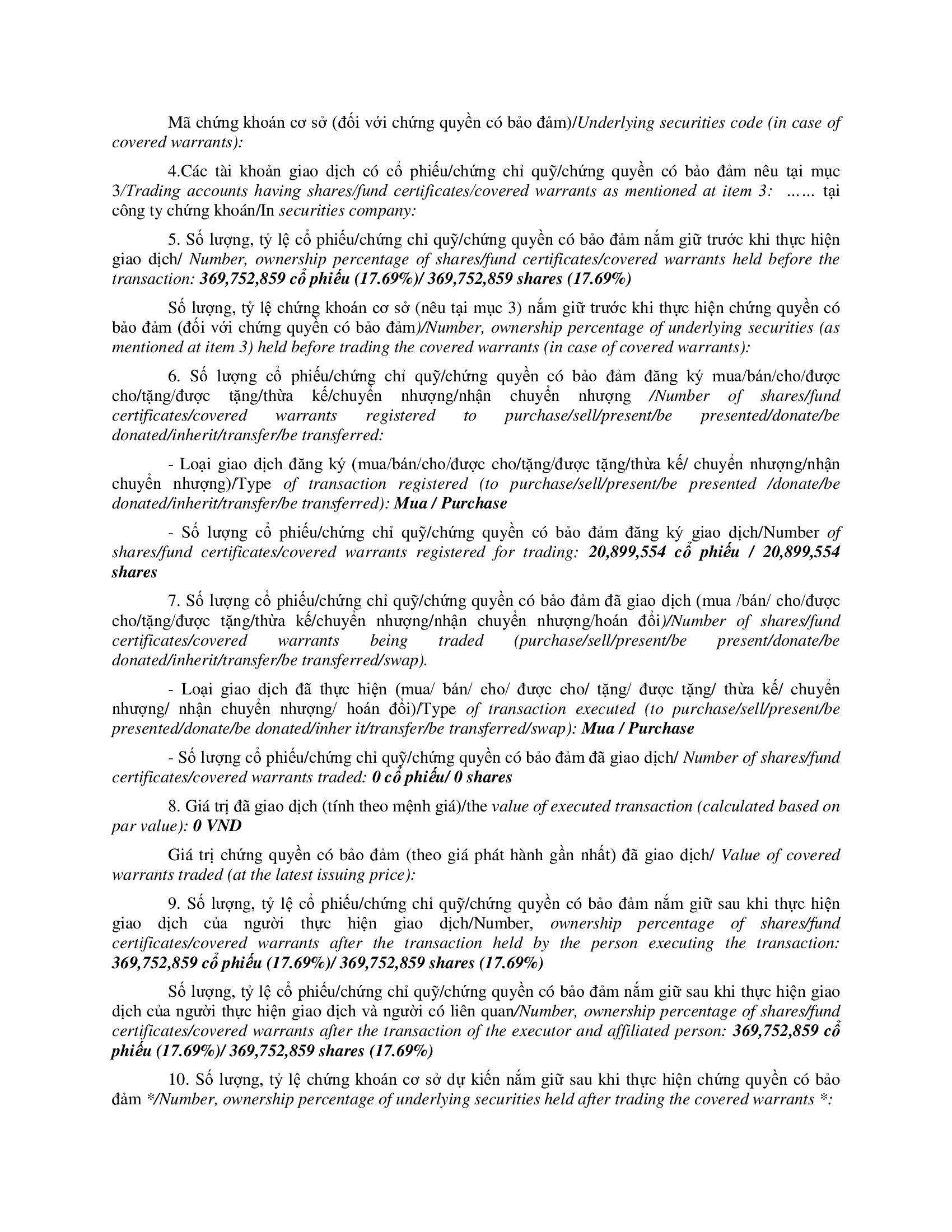 Báo cáo kết quả giao dịch của Người Nội bộ: F&N DAIRY INVESTMENTS PTE. LTD 3