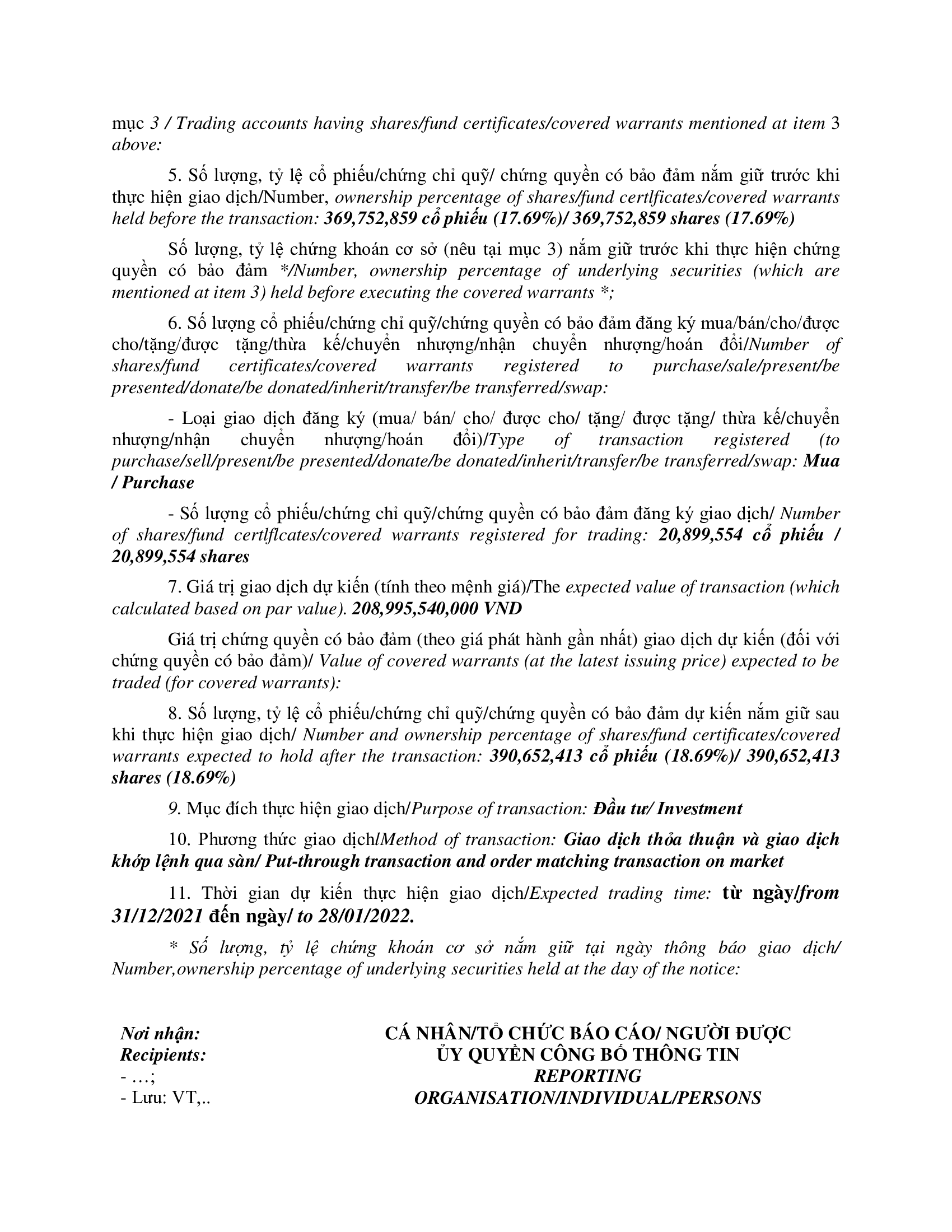 Notice of transaction of internal person from F&N DAIRY INVESTMENTS PTE. LTD 3