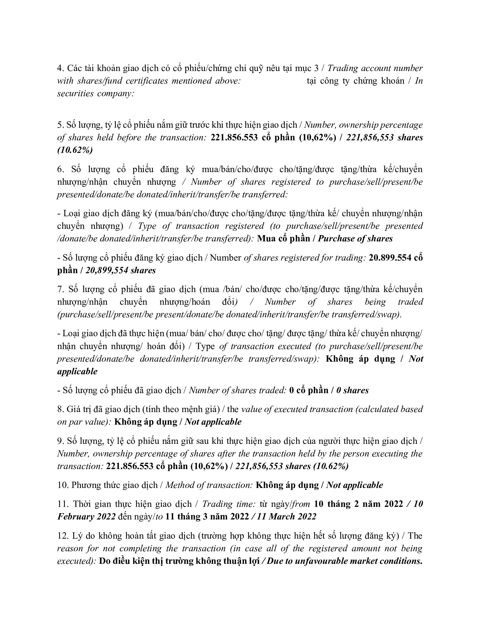 Báo cáo kết quả giao dịch của Người Nội bộ: PLATINUM VICTORY PTE. LTD. 3