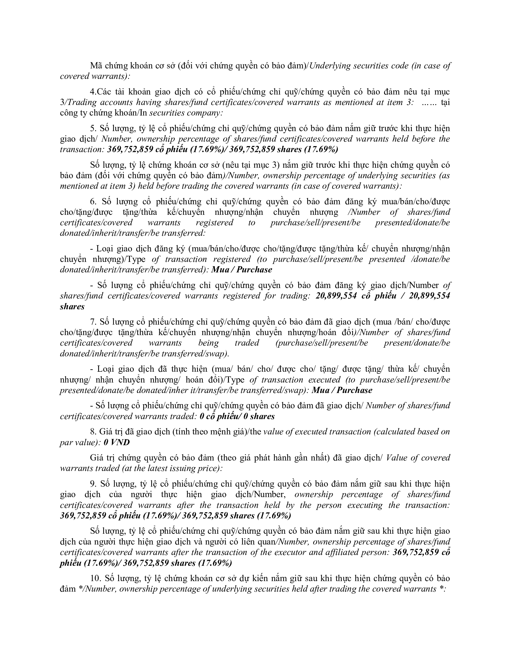 Báo cáo kết quả giao dịch của Người Nội bộ: F&N DAIRY INVESTMENTS PTE. LTD 3