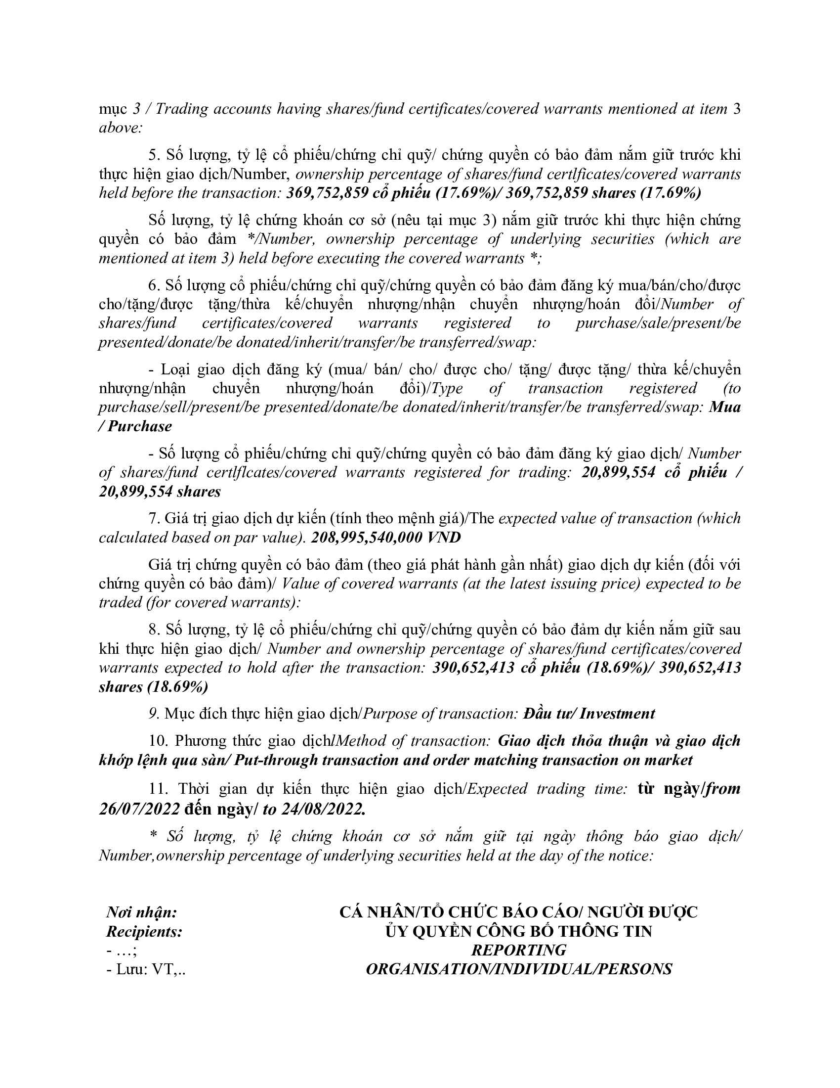 Notice of transaction of internal person from F&N DAIRY INVESTMENTS PTE. LTD 3