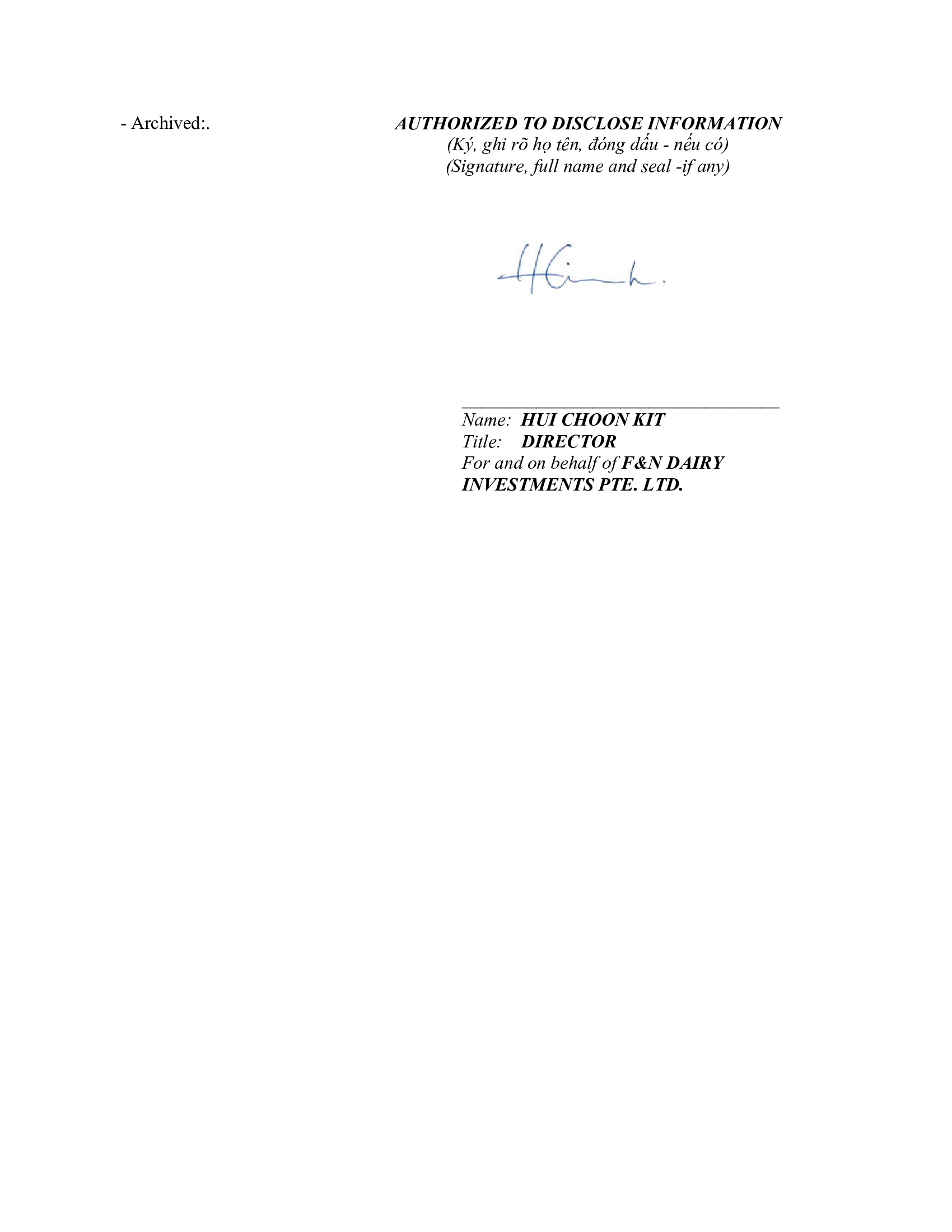 Notice of transaction of internal person from F&N DAIRY INVESTMENTS PTE. LTD 4
