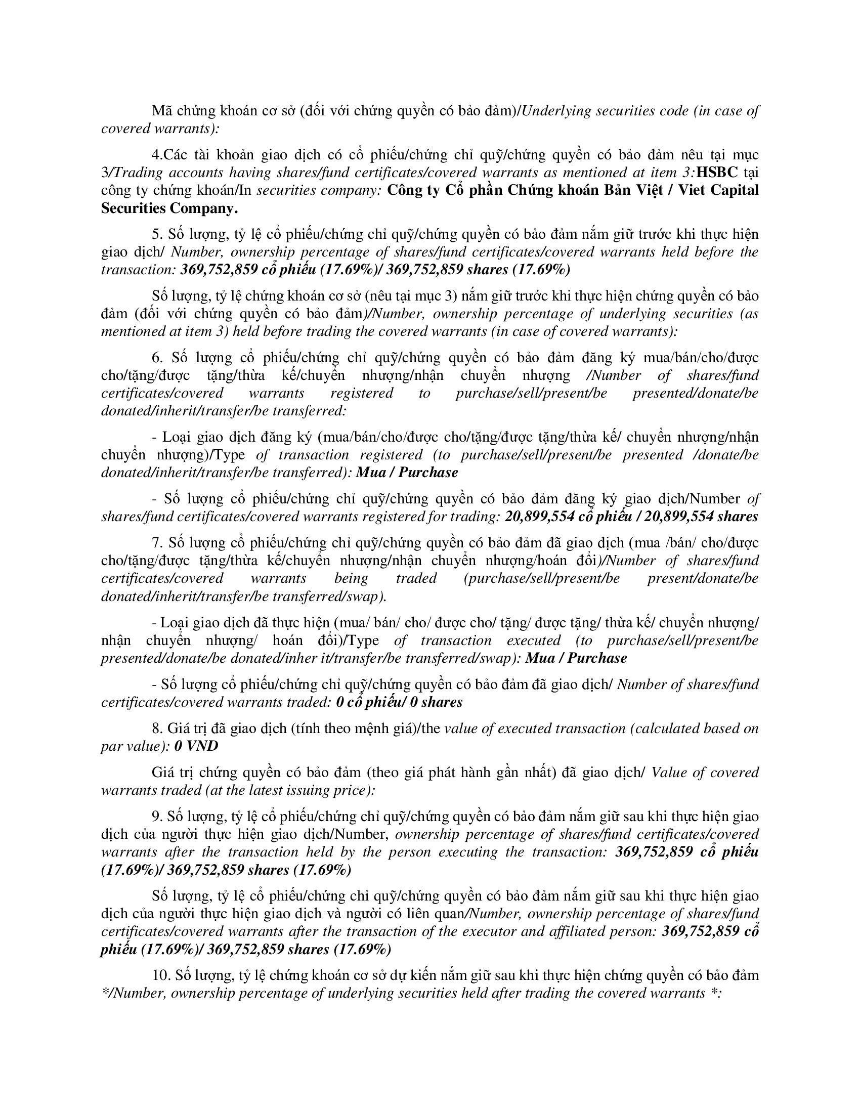 Báo cáo kết quả giao dịch của Người Nội bộ: F&N DAIRY INVESTMENTS PTE. LTD 3