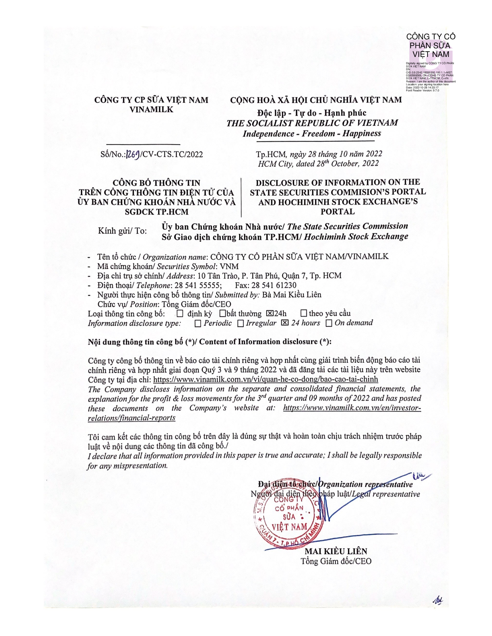 Công bố thông tin link báo cáo tài chính Q3-2022 1