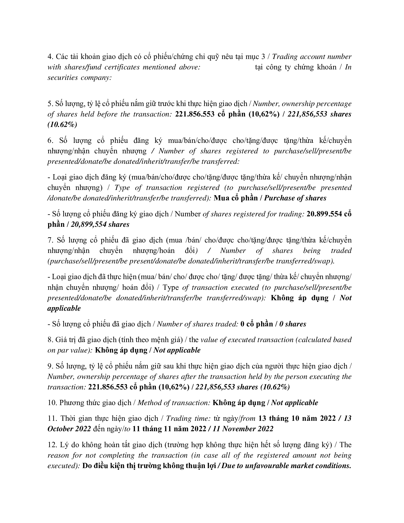 Báo cáo kết quả giao dịch của Người Nội bộ: PLATINUM VICTORY PTE. LTD. 3