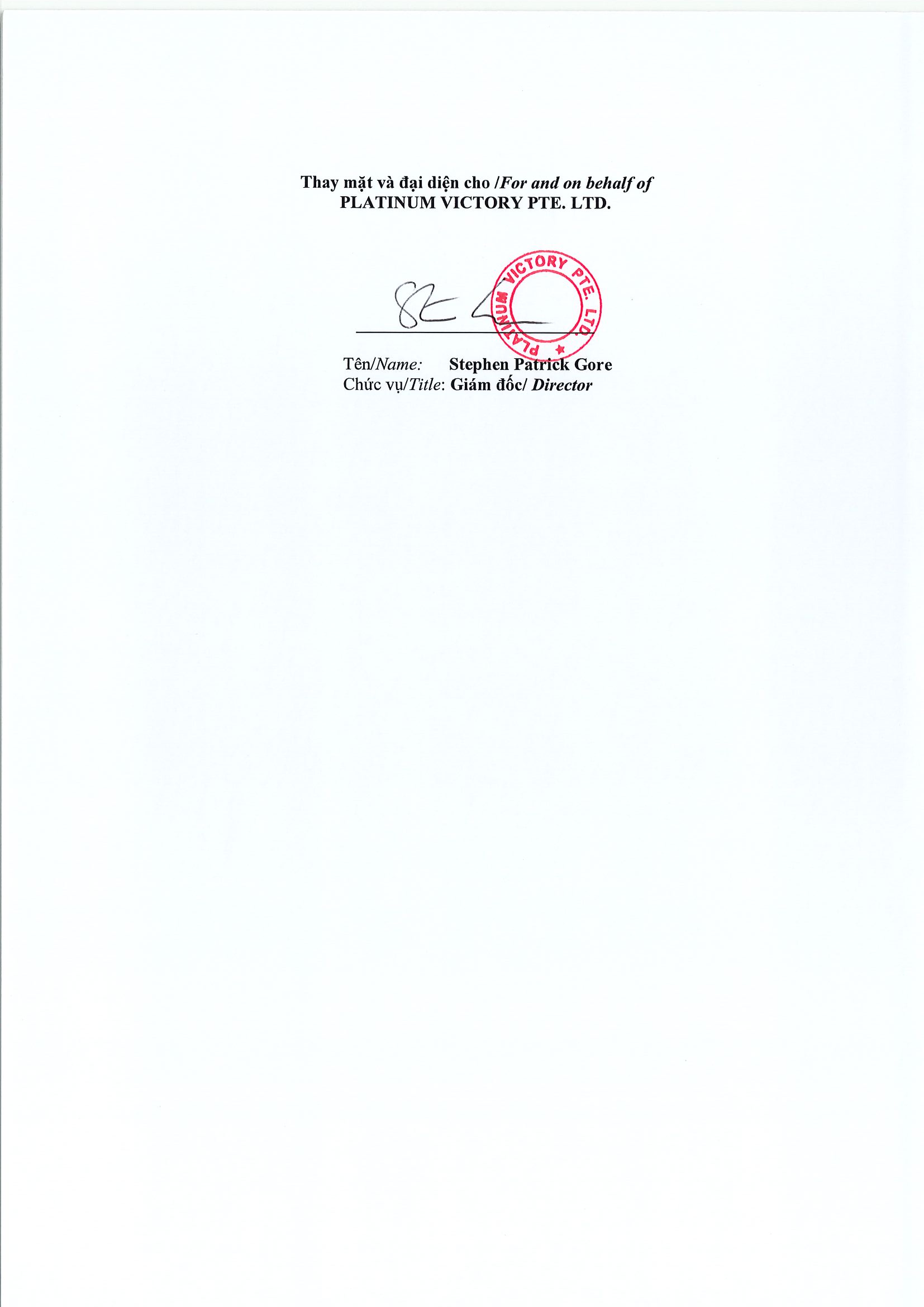 Báo cáo kết quả giao dịch của Người Nội bộ: PLATINUM VICTORY PTE. LTD. 4