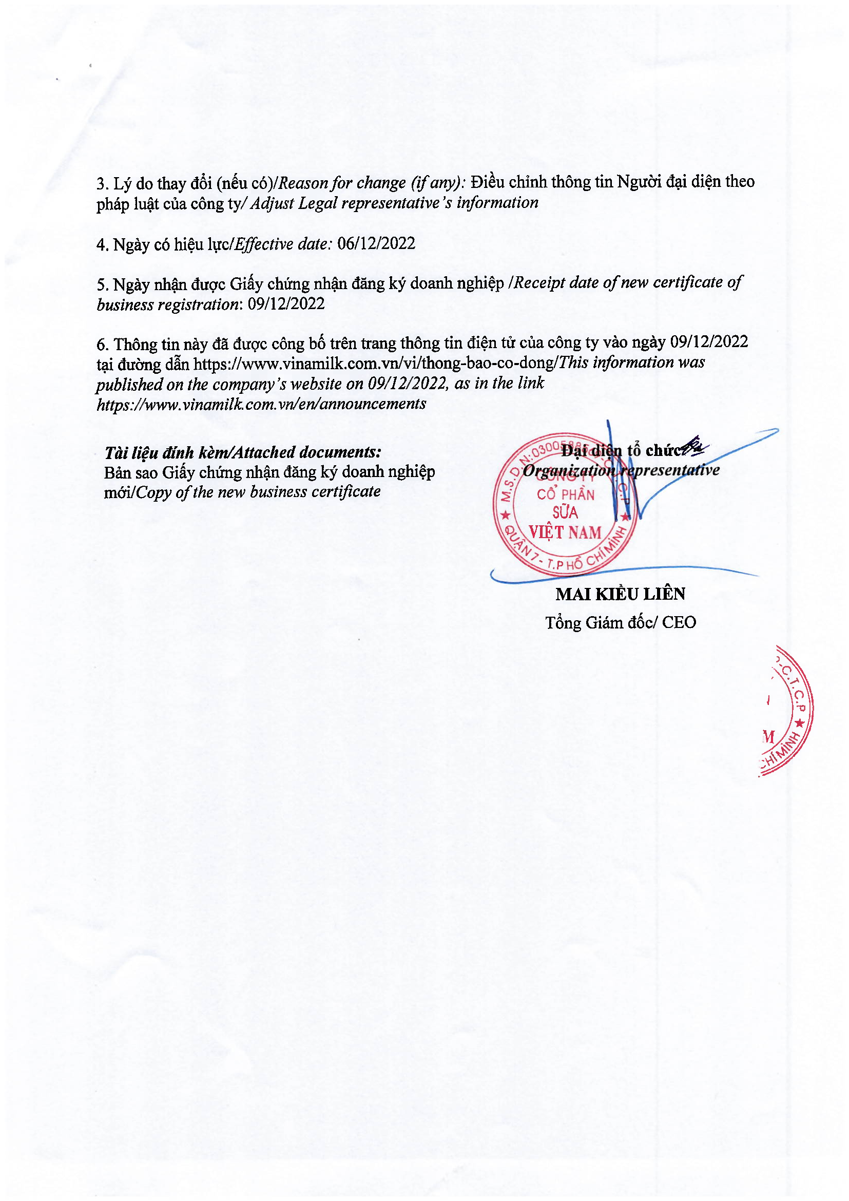 Thông báo thay đổi giấy chứng nhận đăng ký doanh nghiệp 2