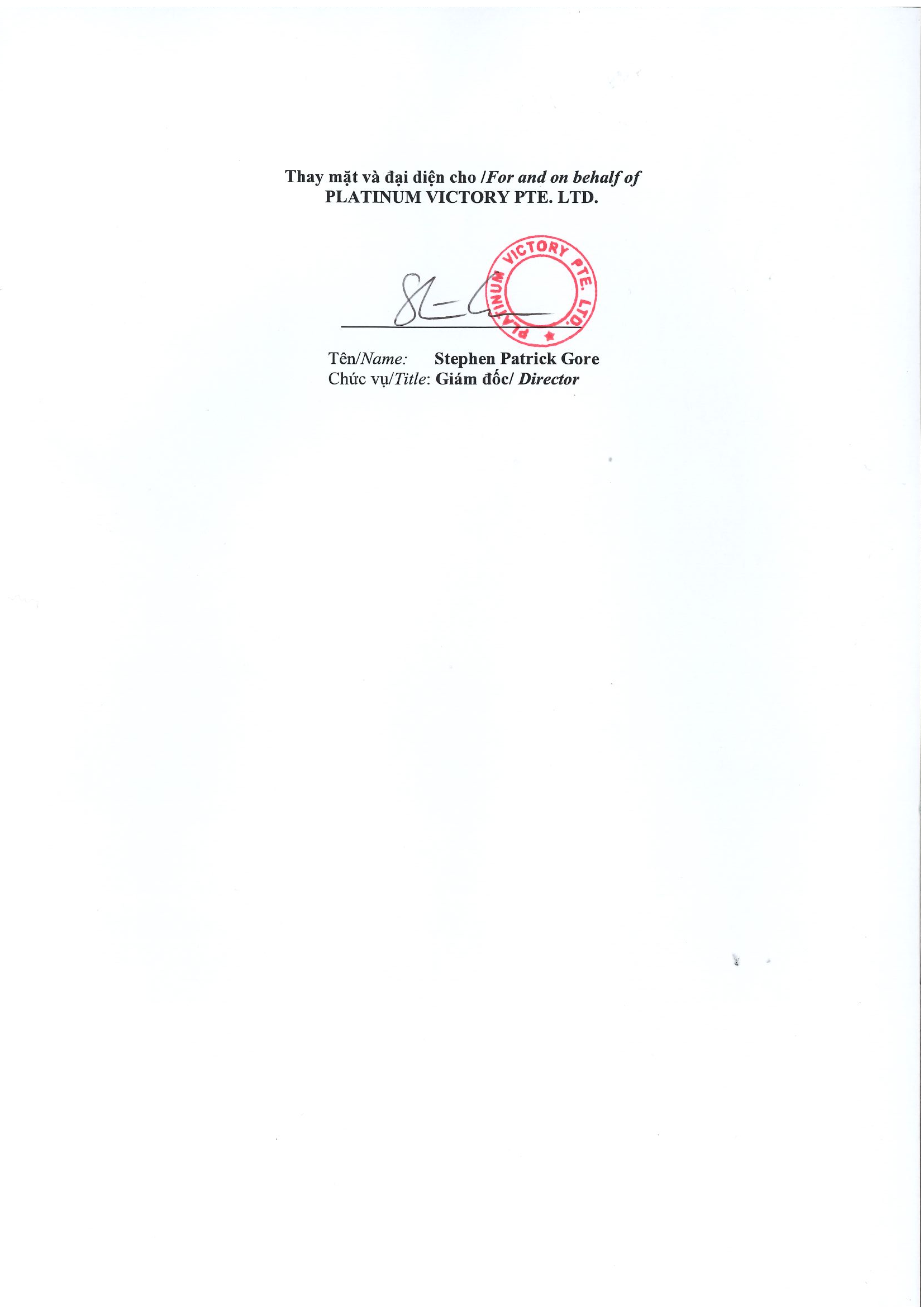 Notice of transaction of internal person from PLATINUM VICTORY PTE. LTD. 3